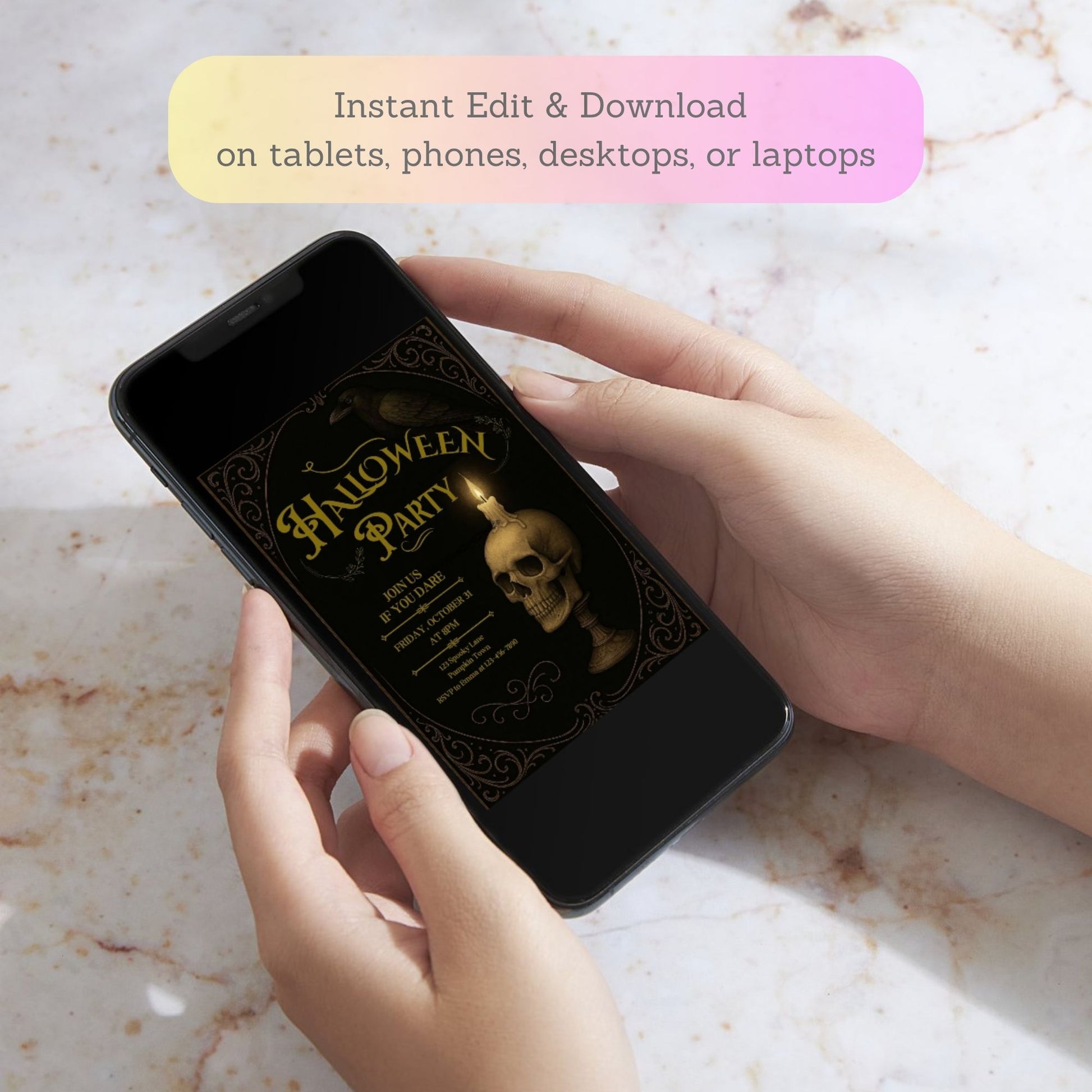 gothic halloween party invitation
dark romantic halloween invite
victorian halloween invitation template
editable gothic halloween card
vampire theme halloween party invite
moody black halloween printable