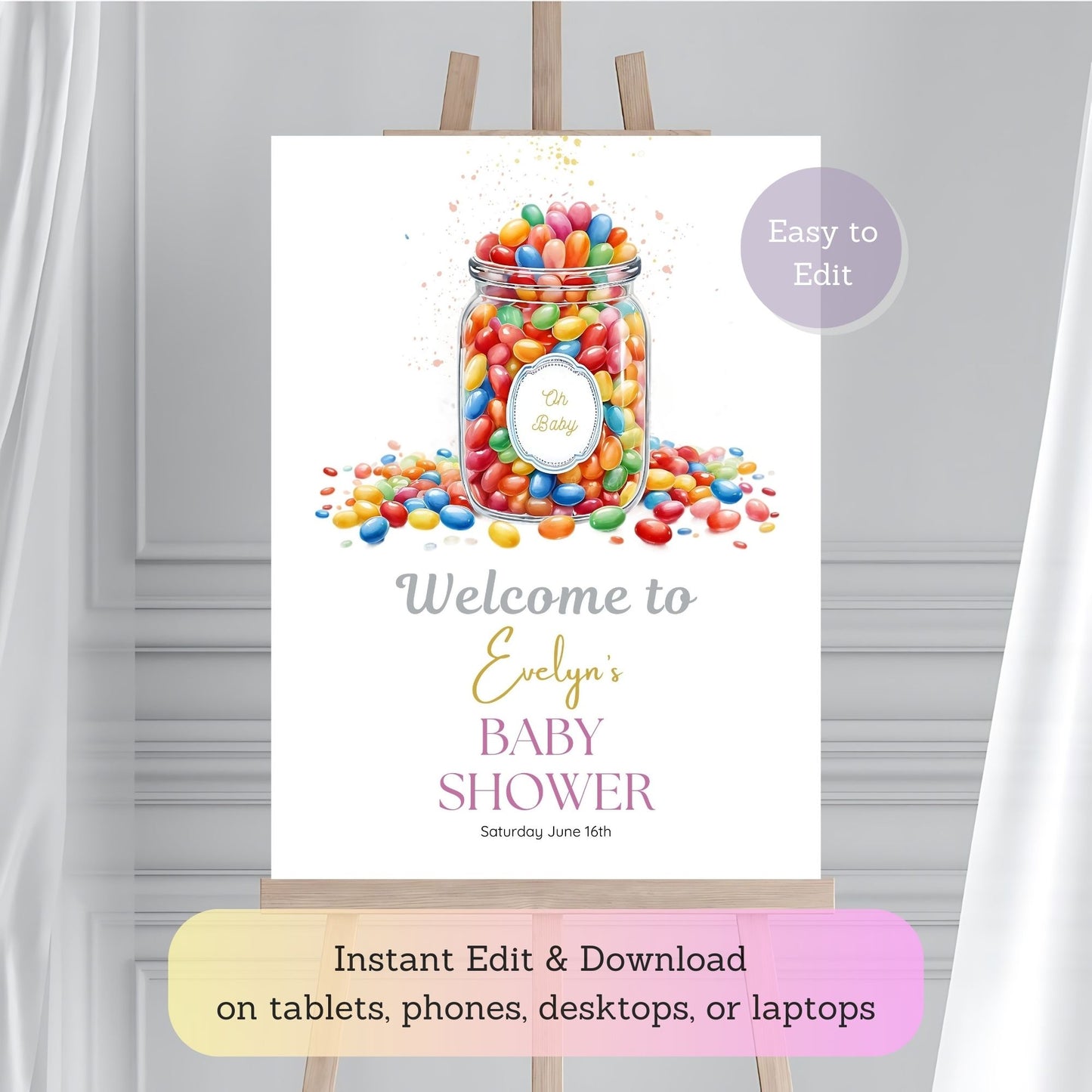 Playful and colorful jellybean baby shower invitation bundle.