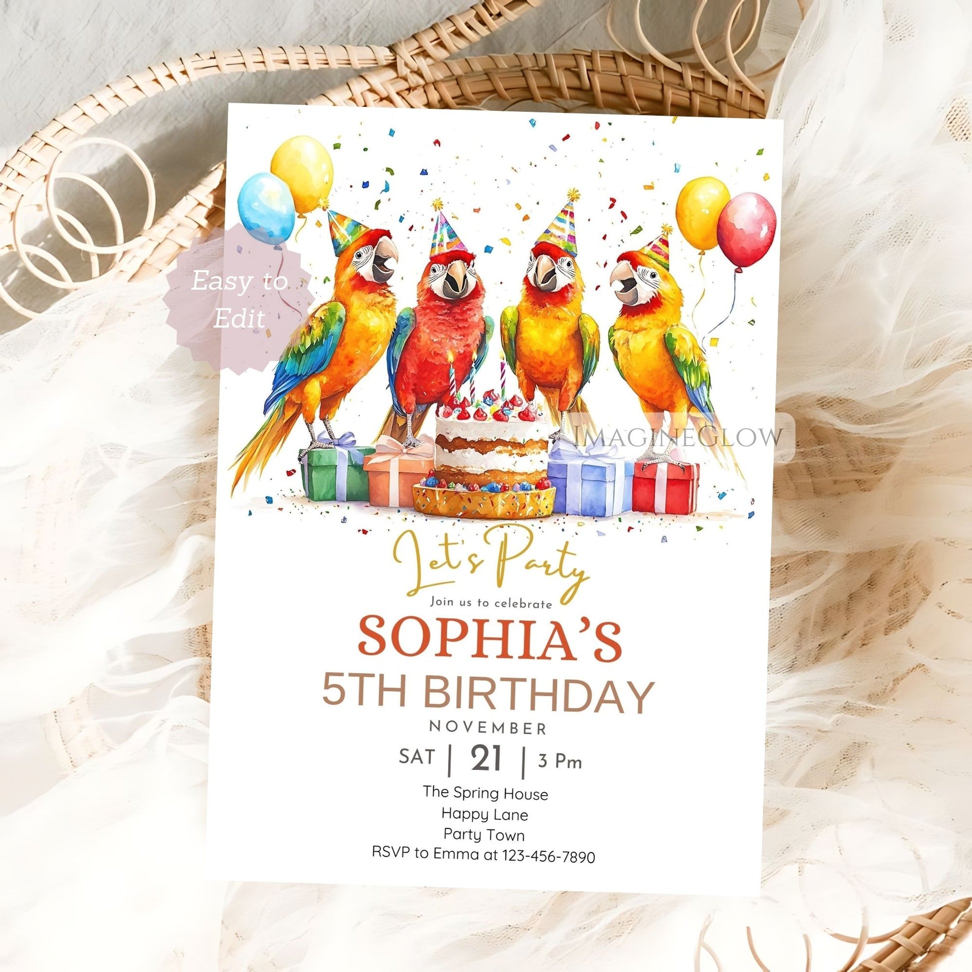 Jungle-themed birthday card with parrot