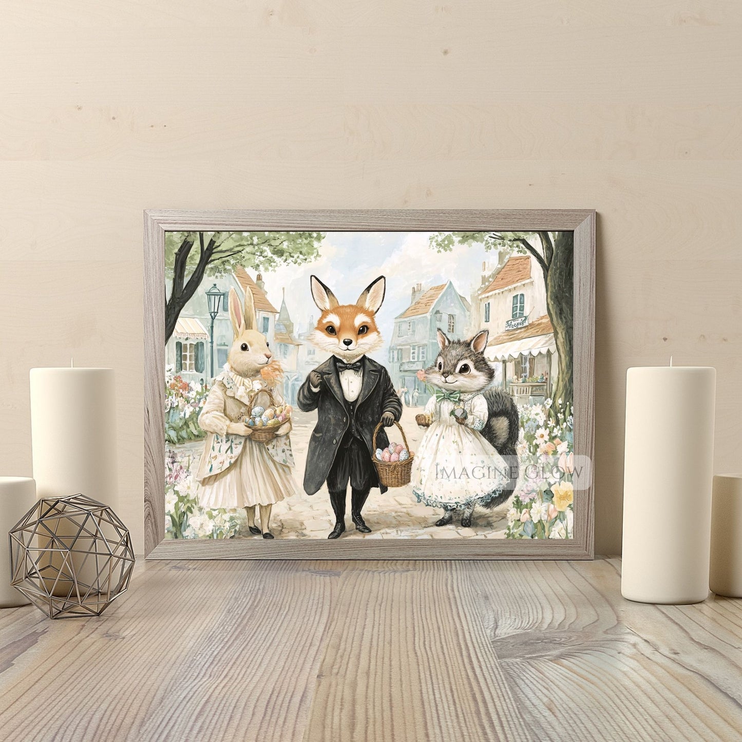 Easter Decor Print - Bunny and Fox Victorian Artwork