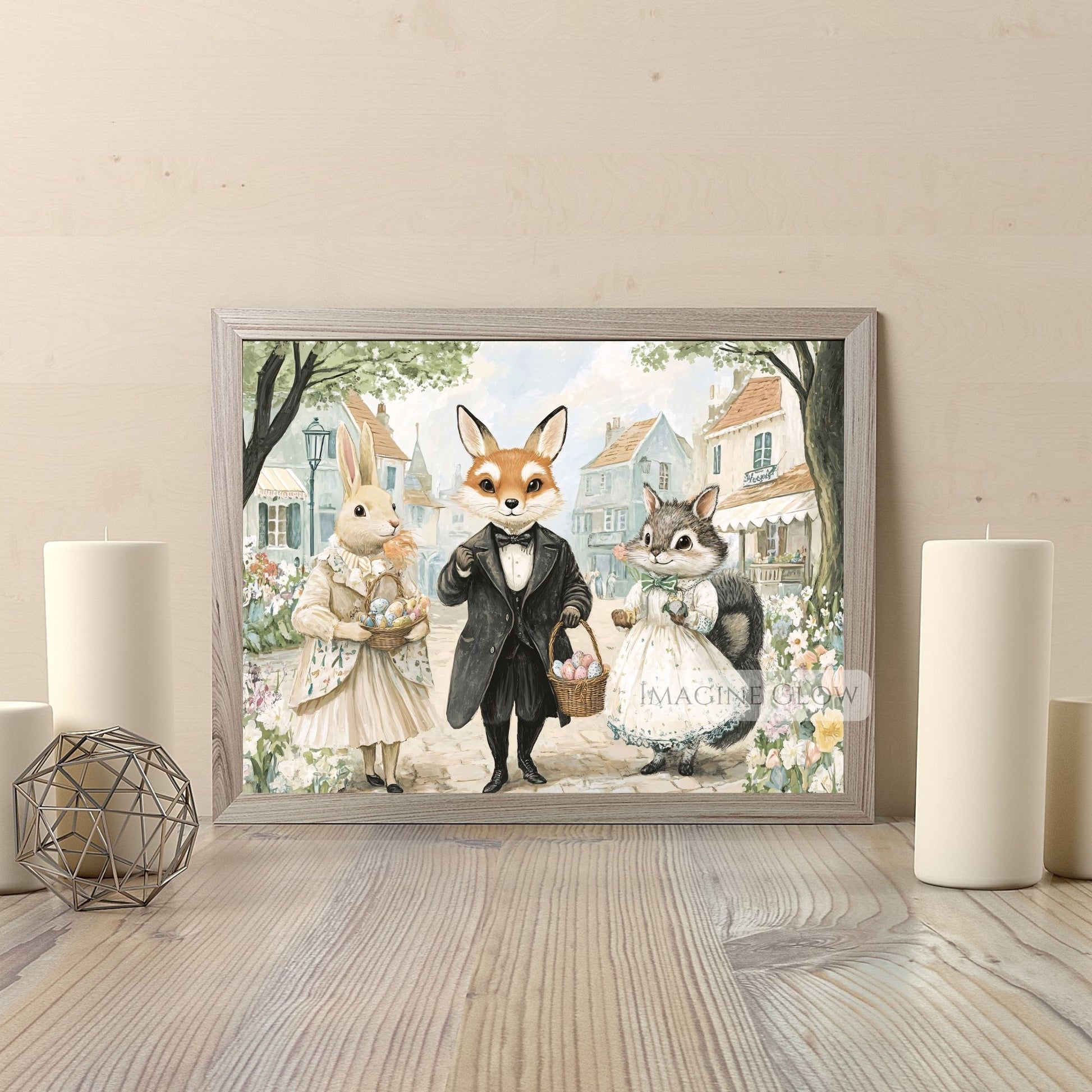 Easter Decor Print - Bunny and Fox Victorian Artwork
