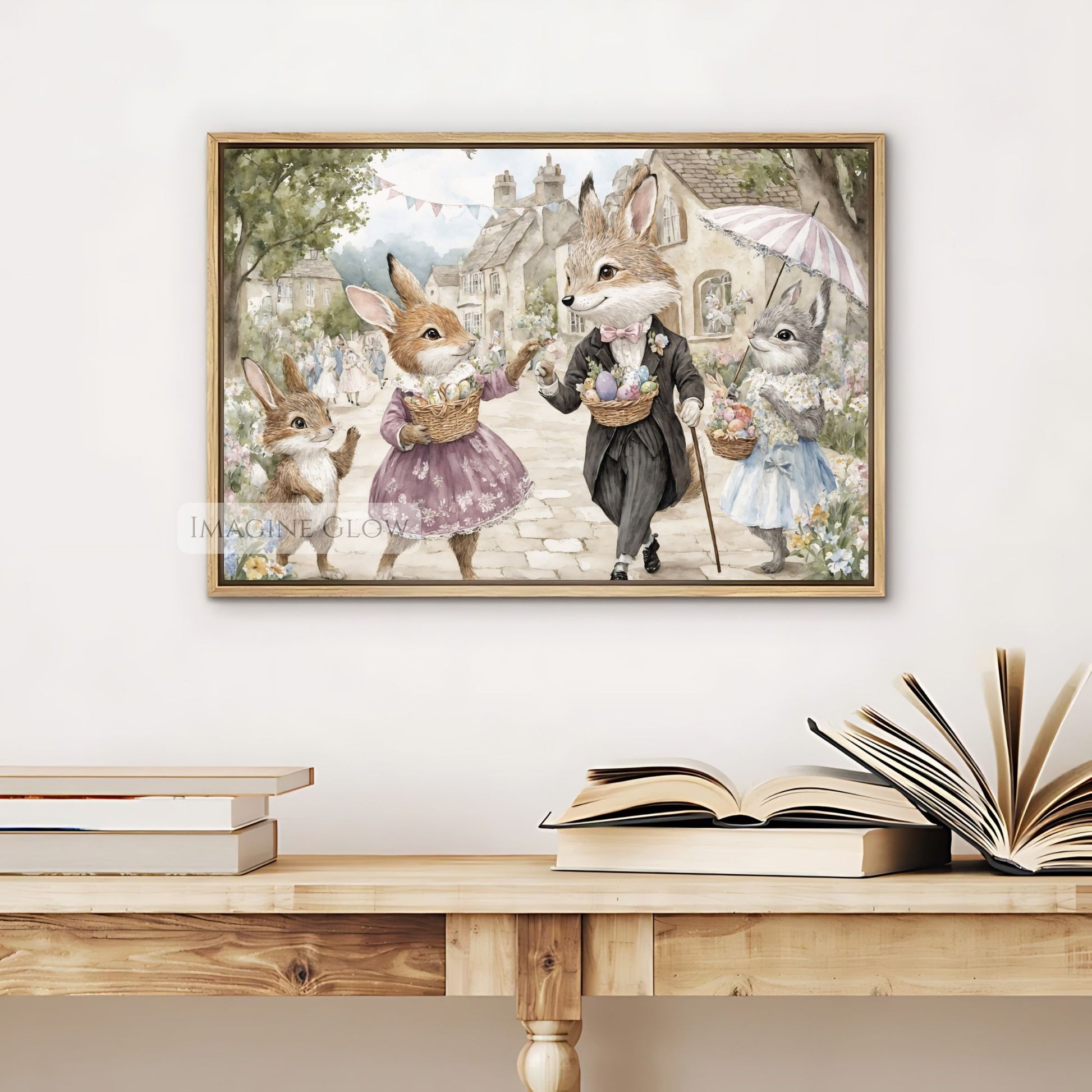 Classic Victorian Bunny and Fox Illustration with Flowers