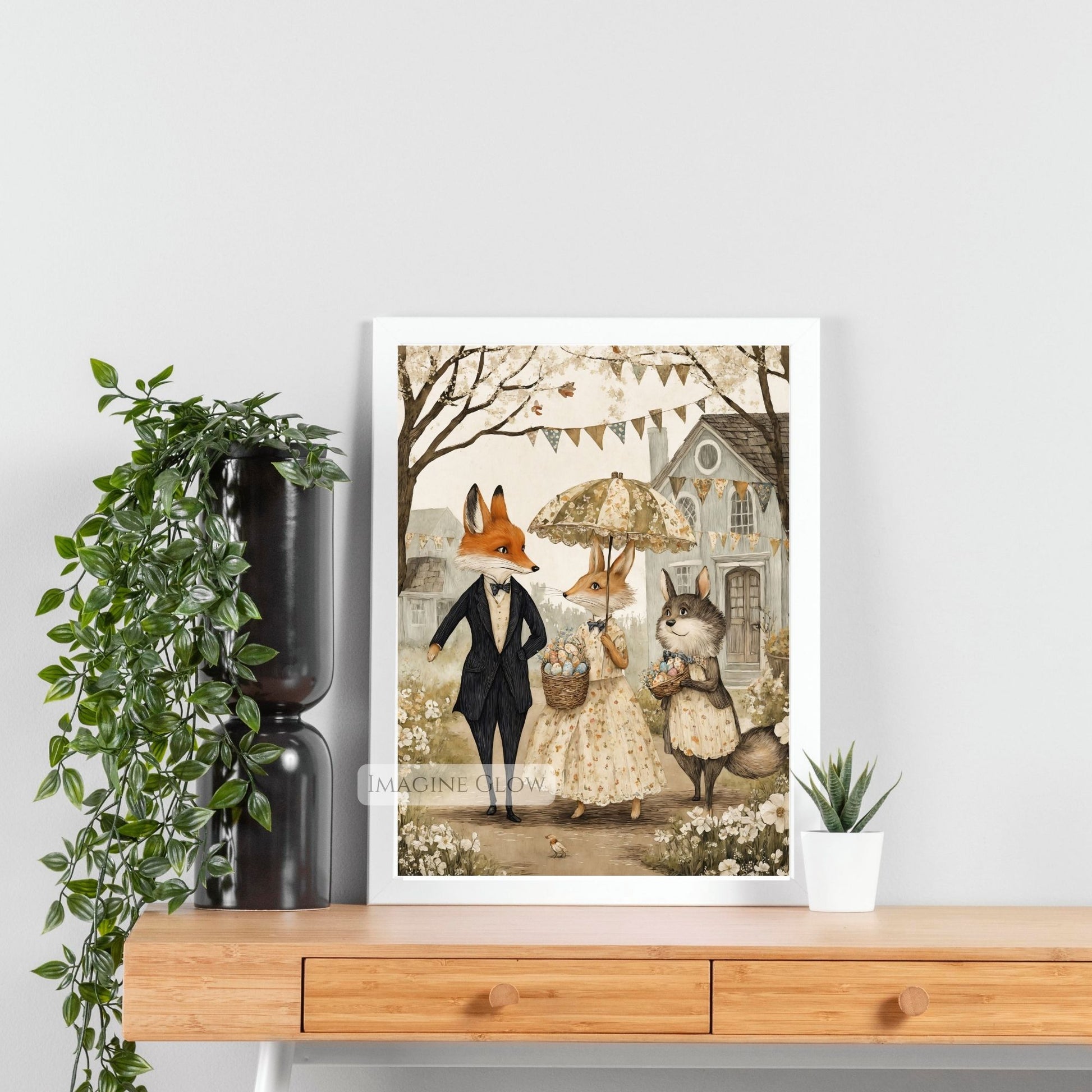Nostalgic Victorian Easter Fox & Rabbit Artwork