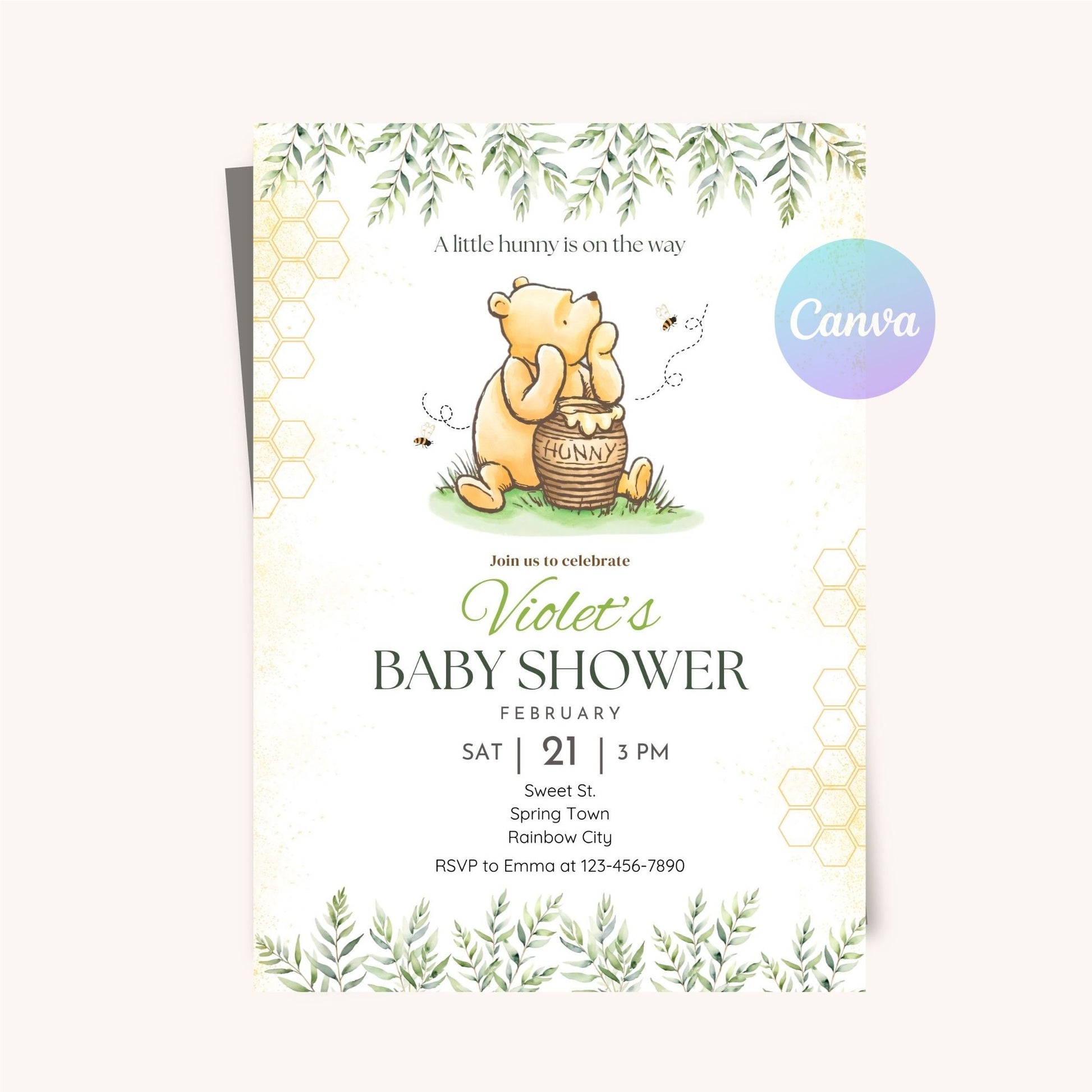 Timeless bear-themed baby shower invitation