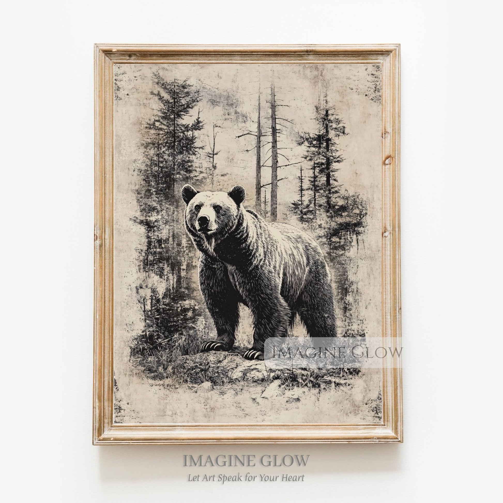 Retro bear wildlife art print for home decor.