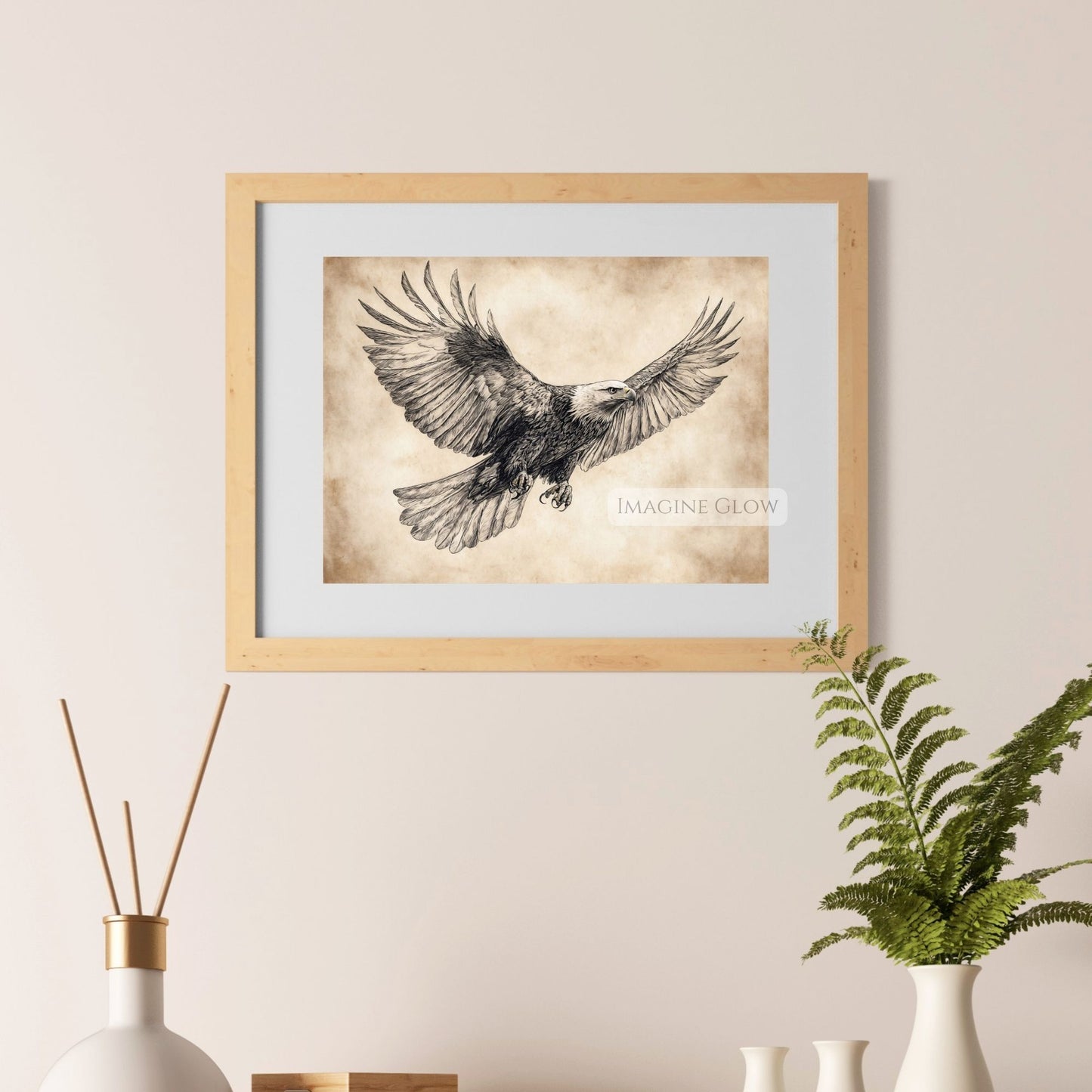 Majestic eagle vintage art print, black and white wildlife illustration.