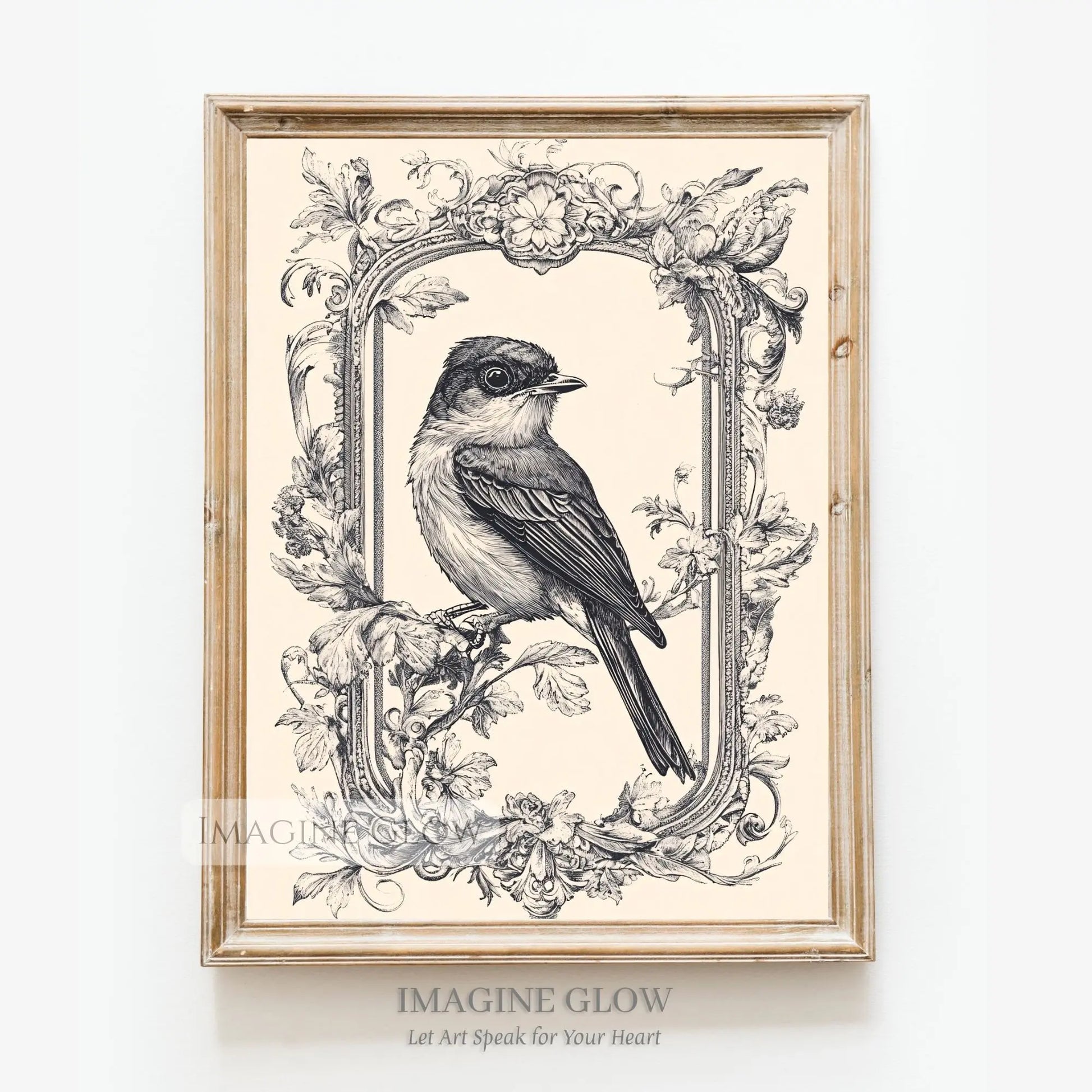 Antique bird print for classic home and office decor.