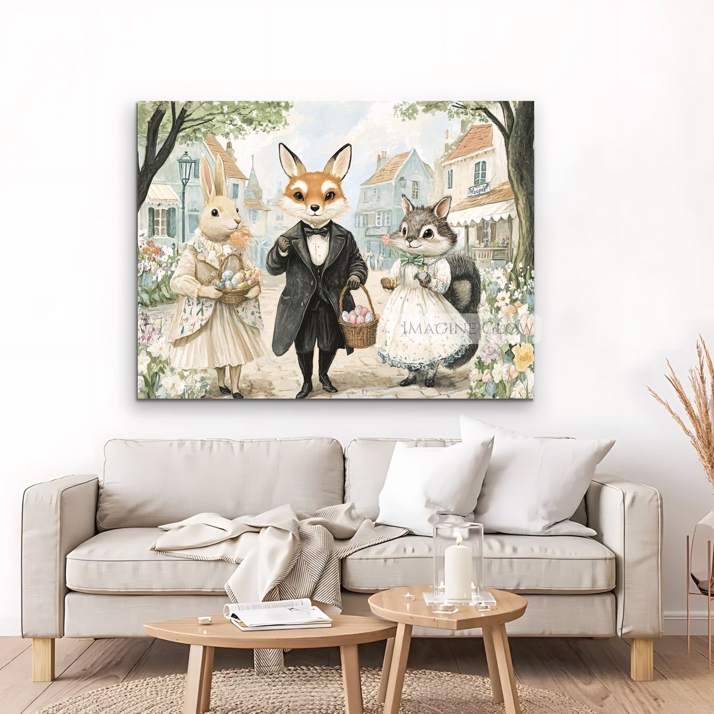 Classic Victorian Bunny and Fox Art for Nursery