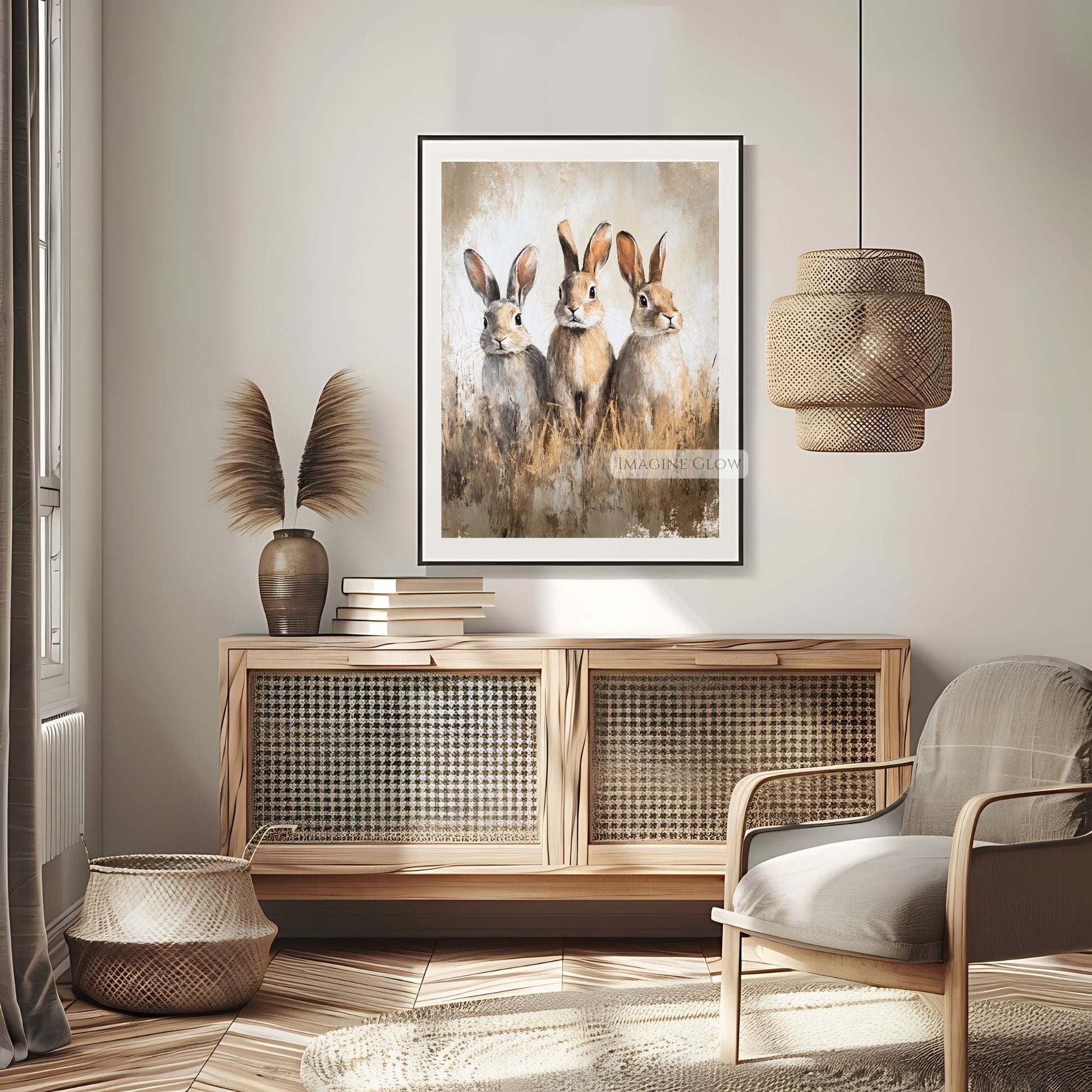Pastel bunny artwork for rustic home decor