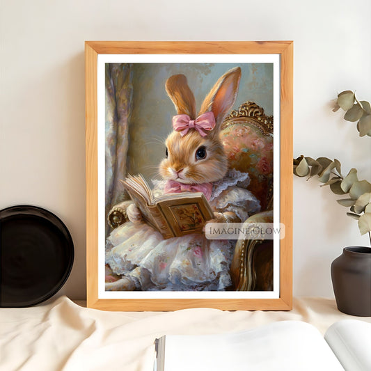 Bunny reading wall art for nursery decor