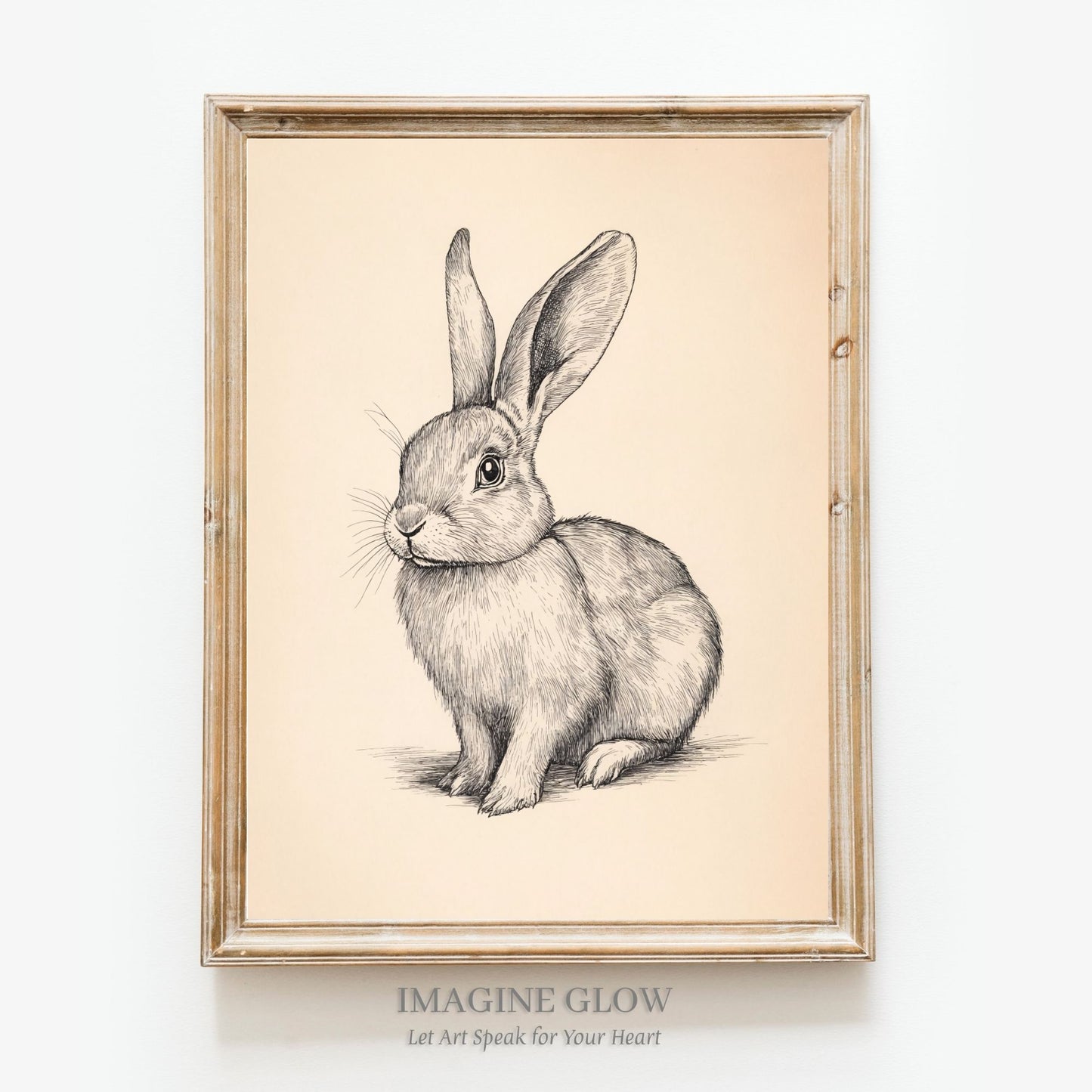 Vintage bunny sketch art print for rustic home decor.