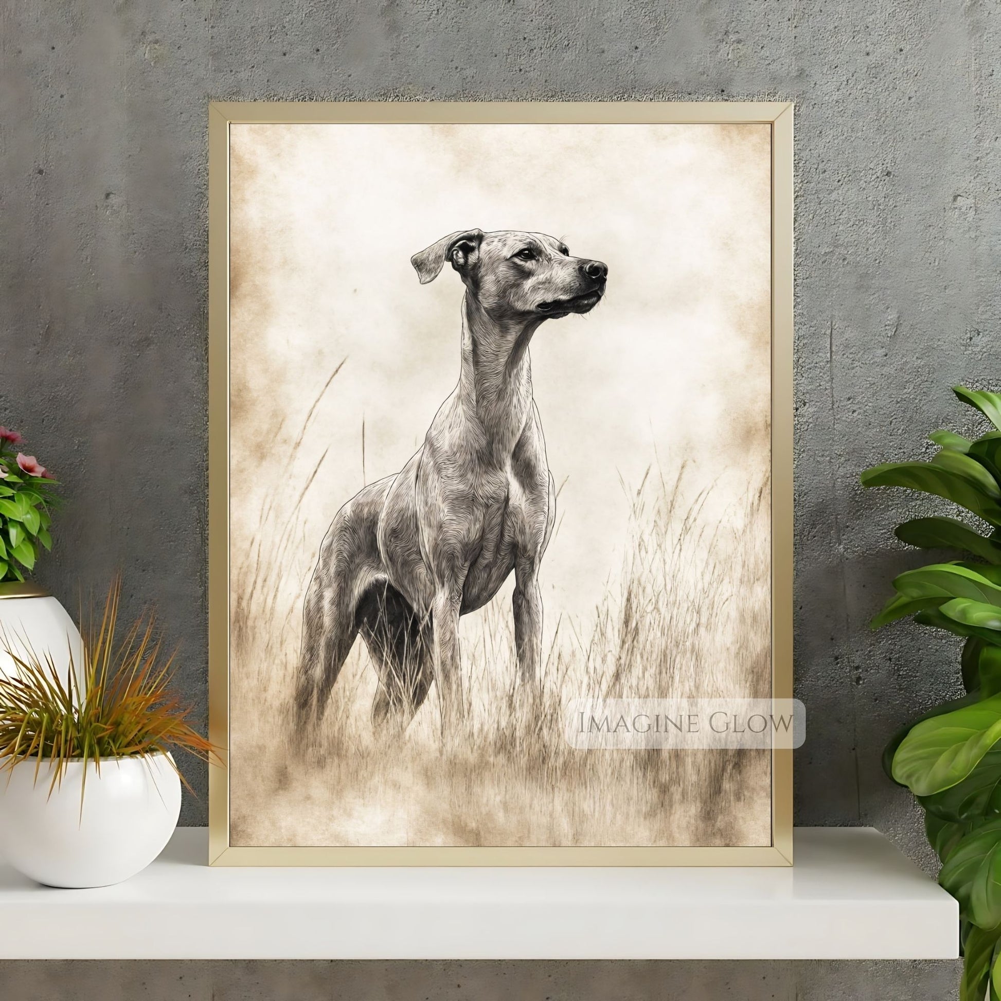 Vintage hunting dog art print for cabin decor.
