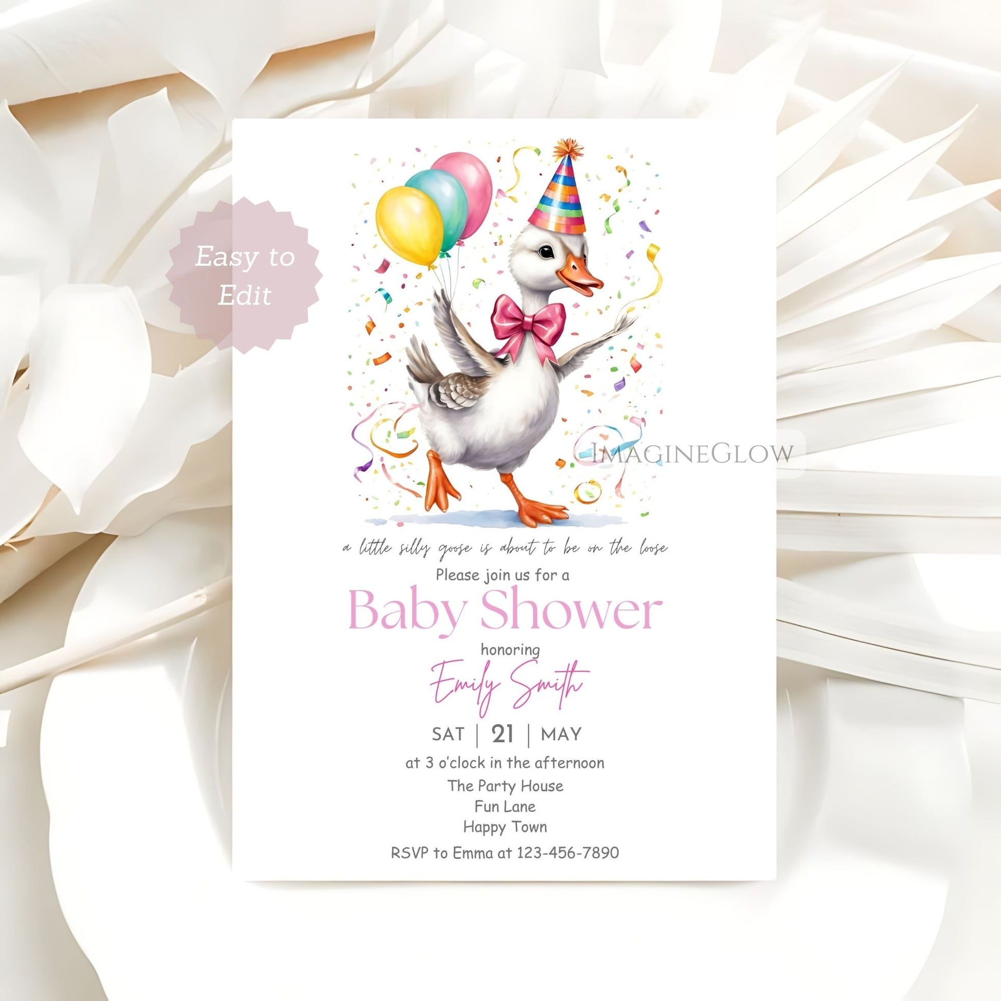 editable goose theme baby shower card