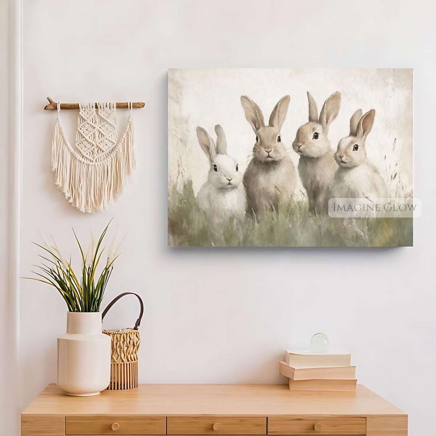 Nature-inspired vintage bunny print with four rabbits