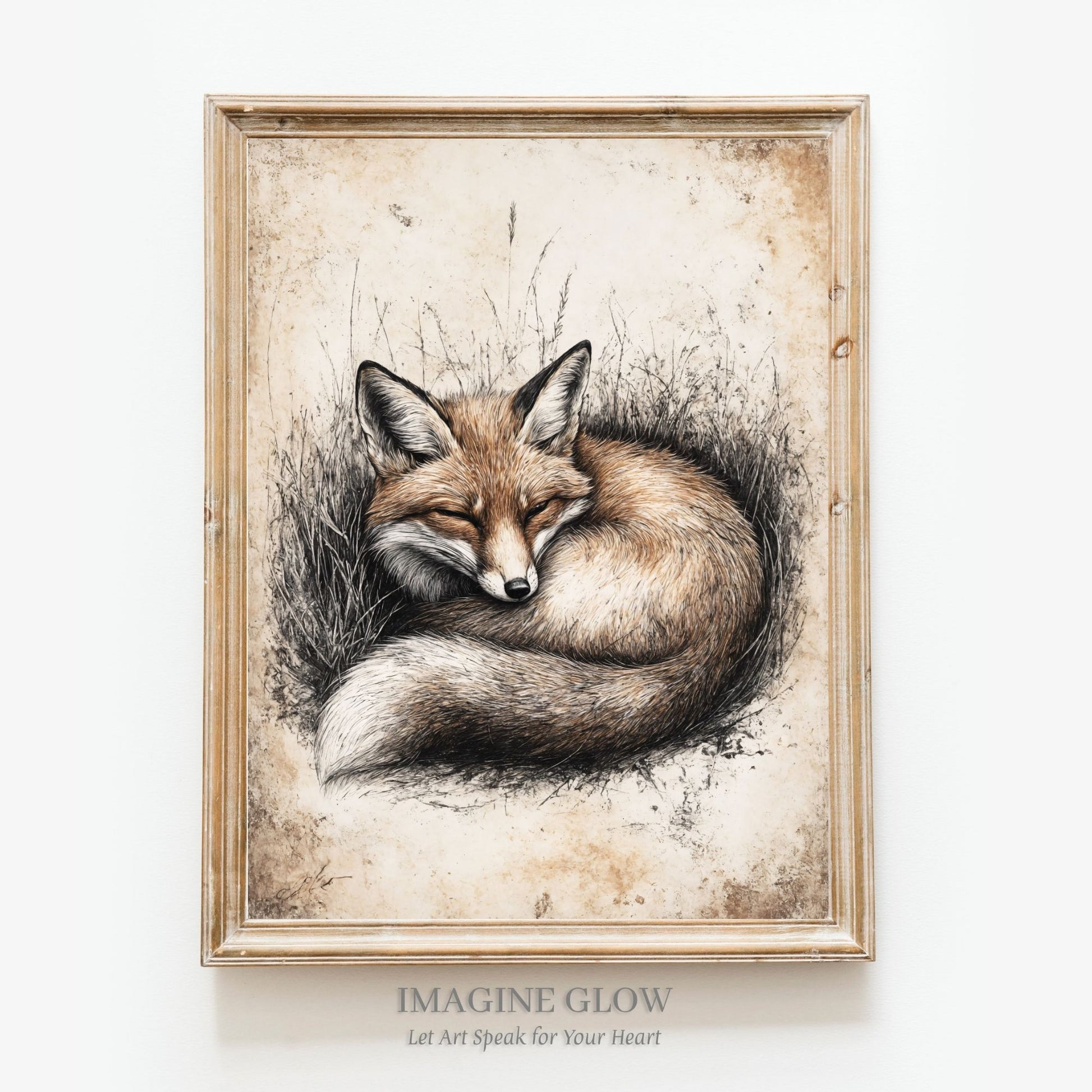 Elegant vintage fox sketch for rustic and woodland interiors.