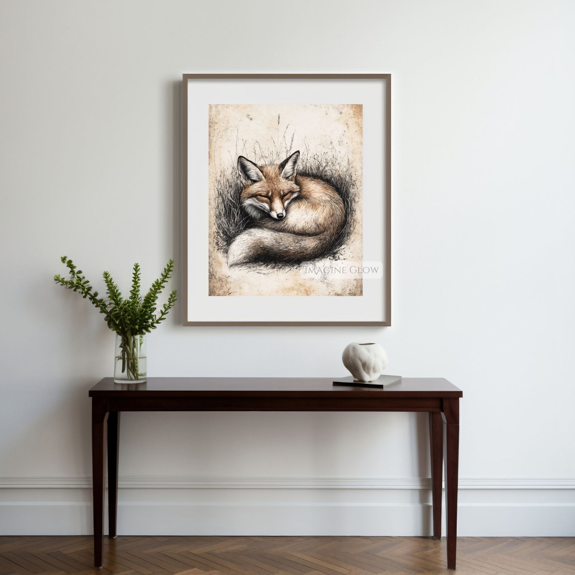 vintage fox sketch for animal lover's wall decor.