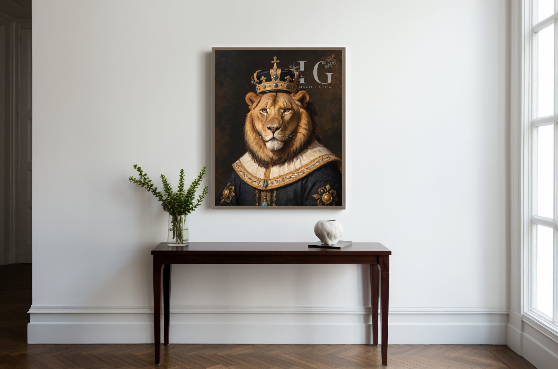 Vintage lion portrait in a regal Victorian style