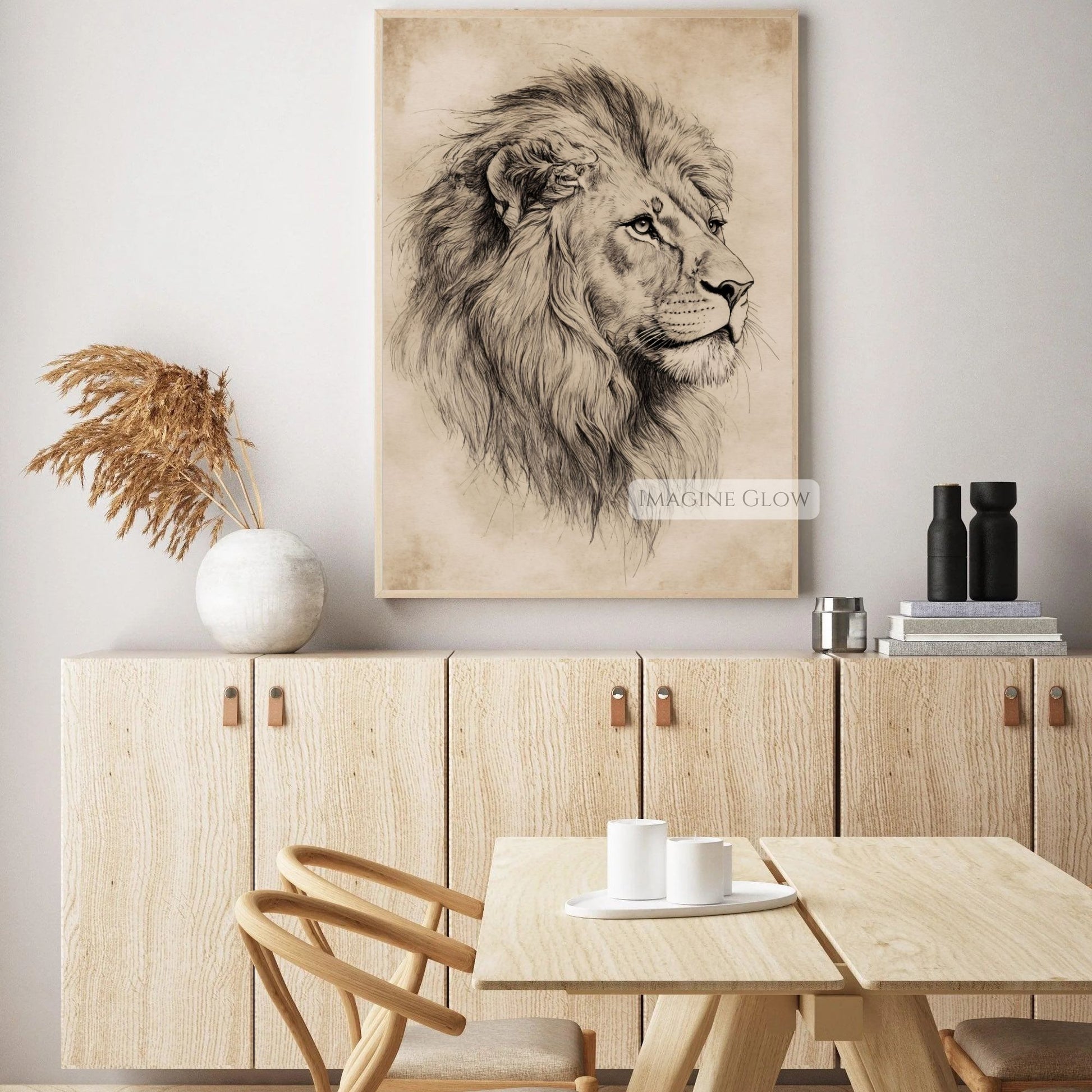 Elegant lion sketch for nature and wildlife home decor.