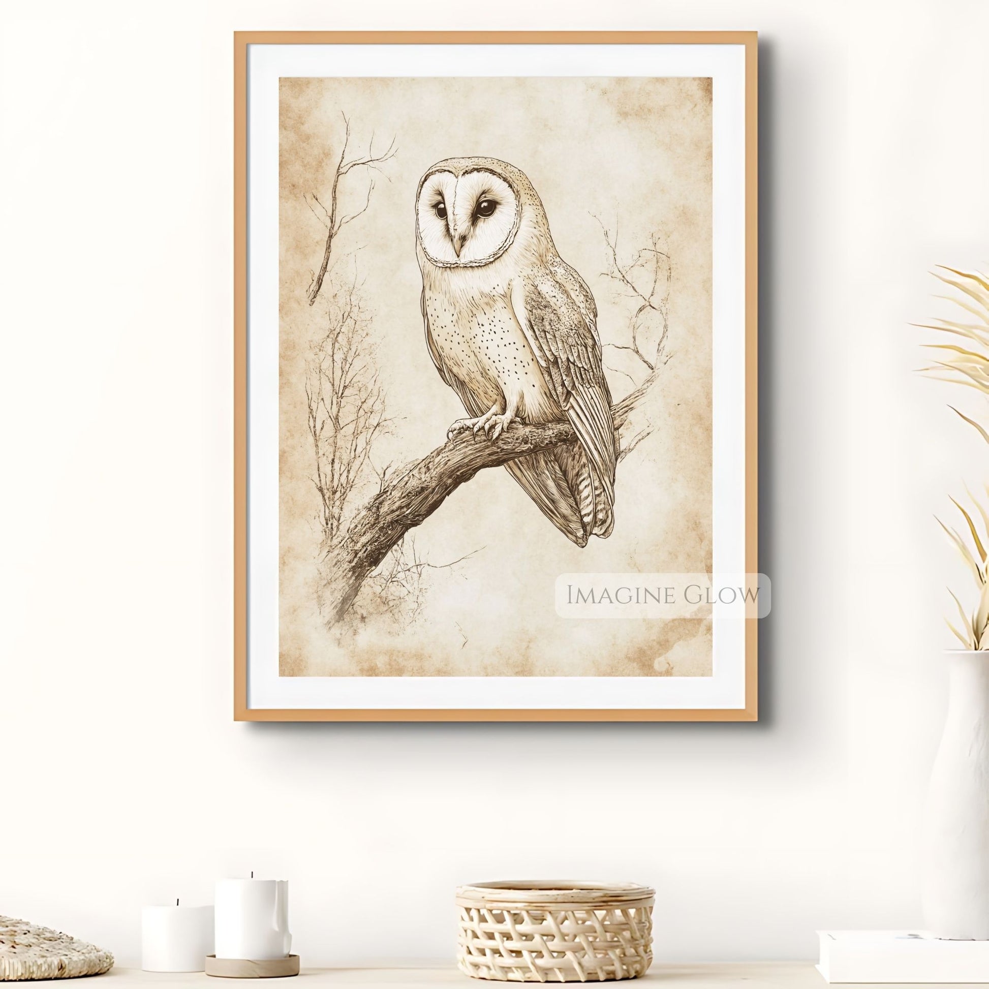 Classic owl sketch print for nature and woodland enthusiasts.