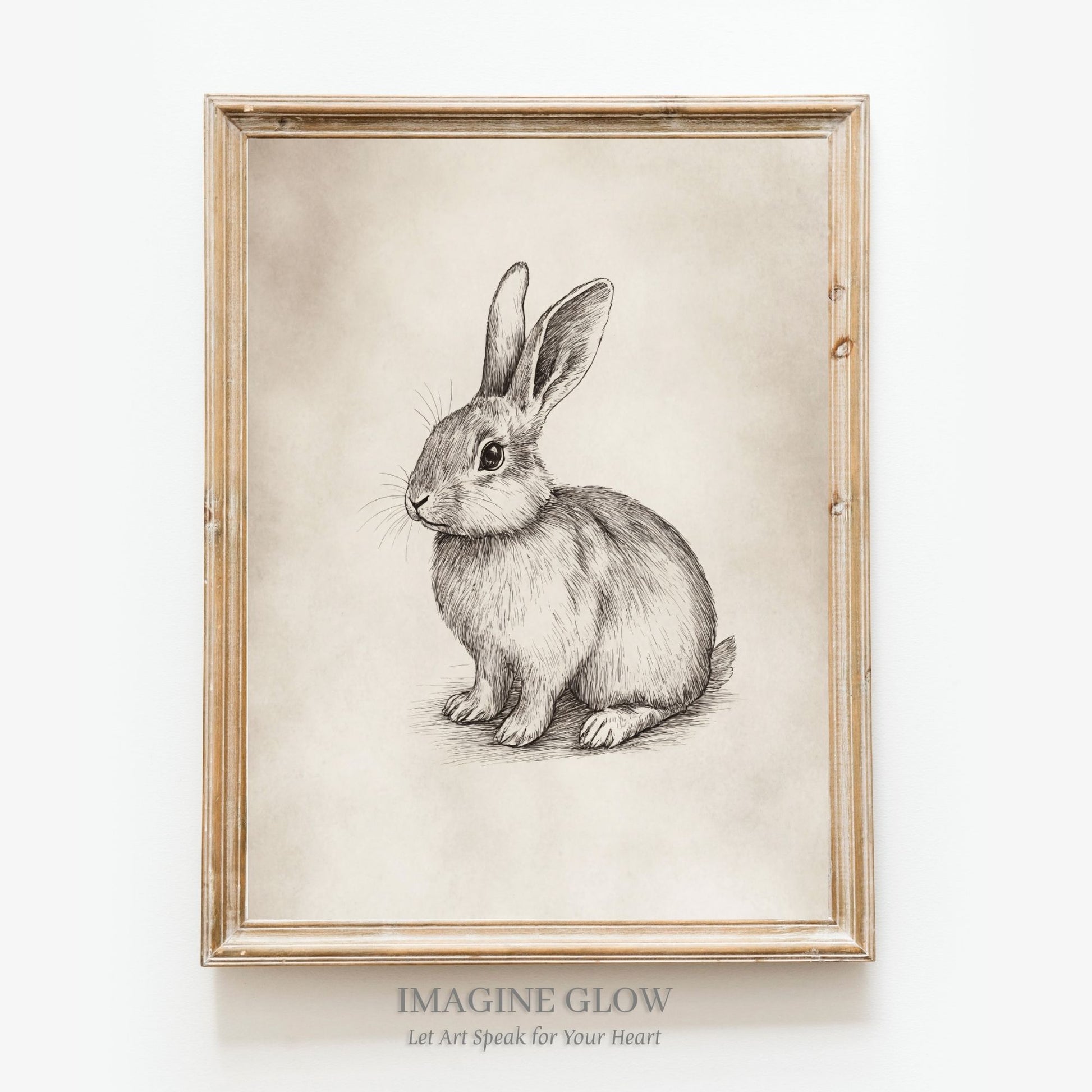 Classic vintage rabbit pencil sketch for farmhouse decor.