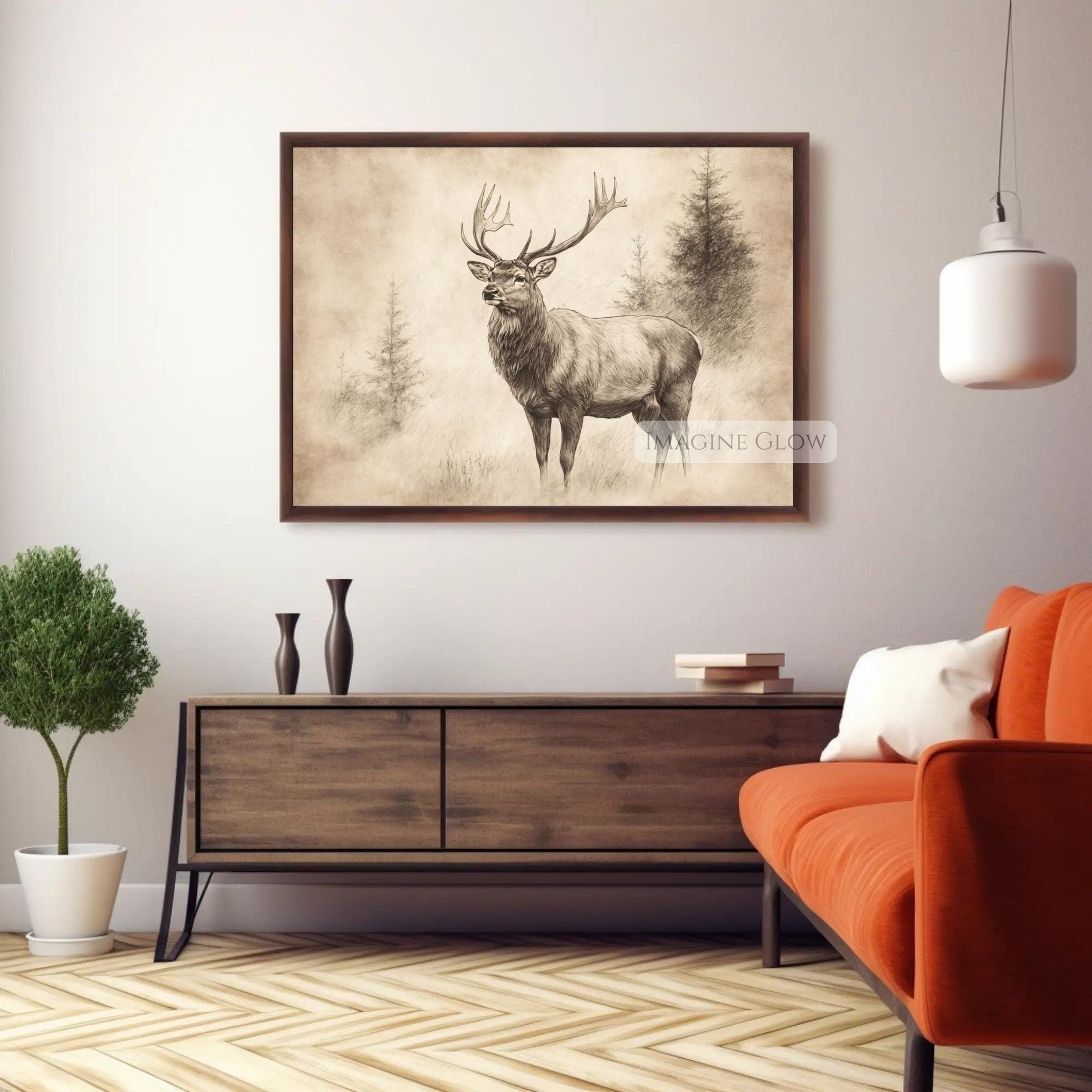 Majestic deer stag art for rustic and vintage wall decor.