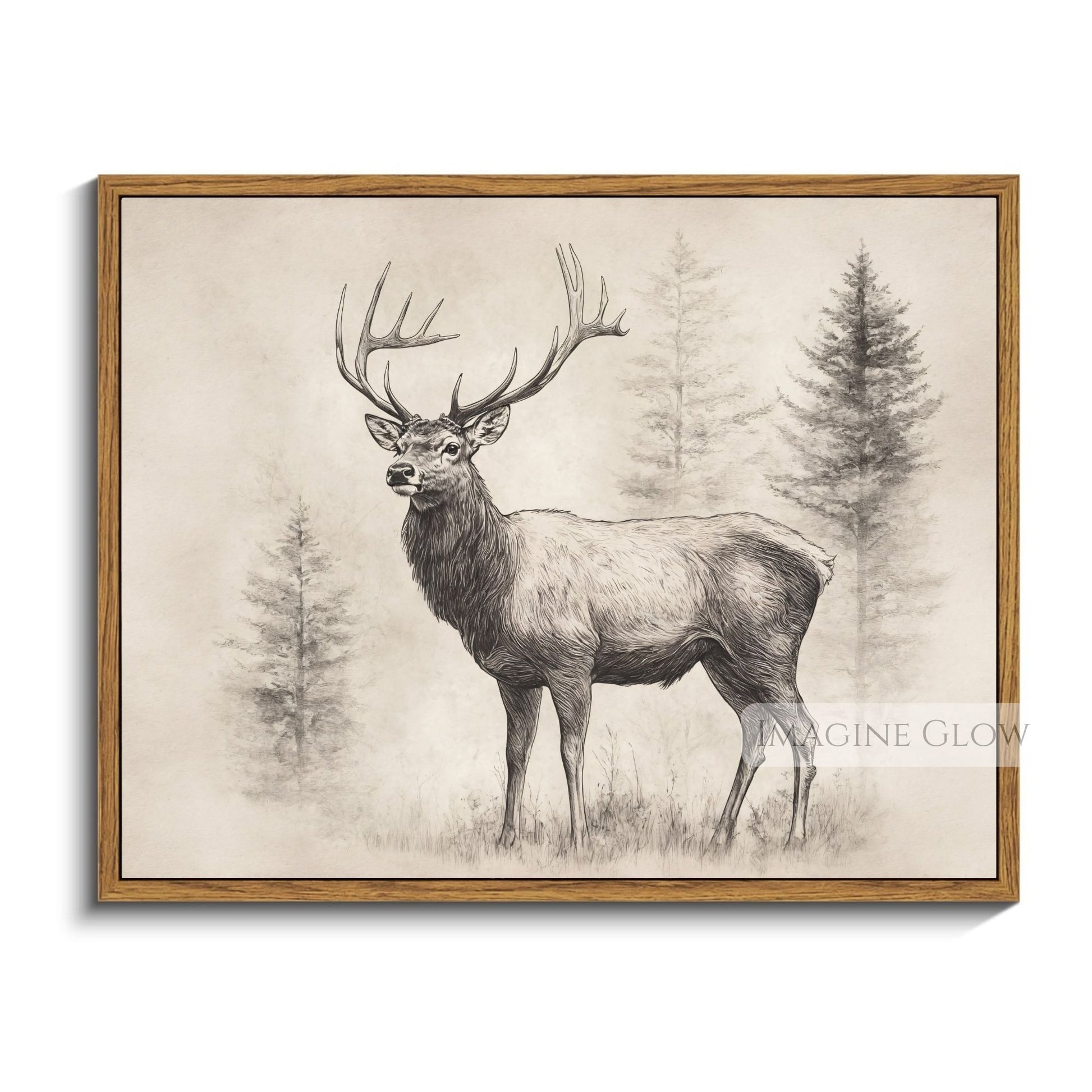 Antique stag sketch for nature-inspired living rooms.