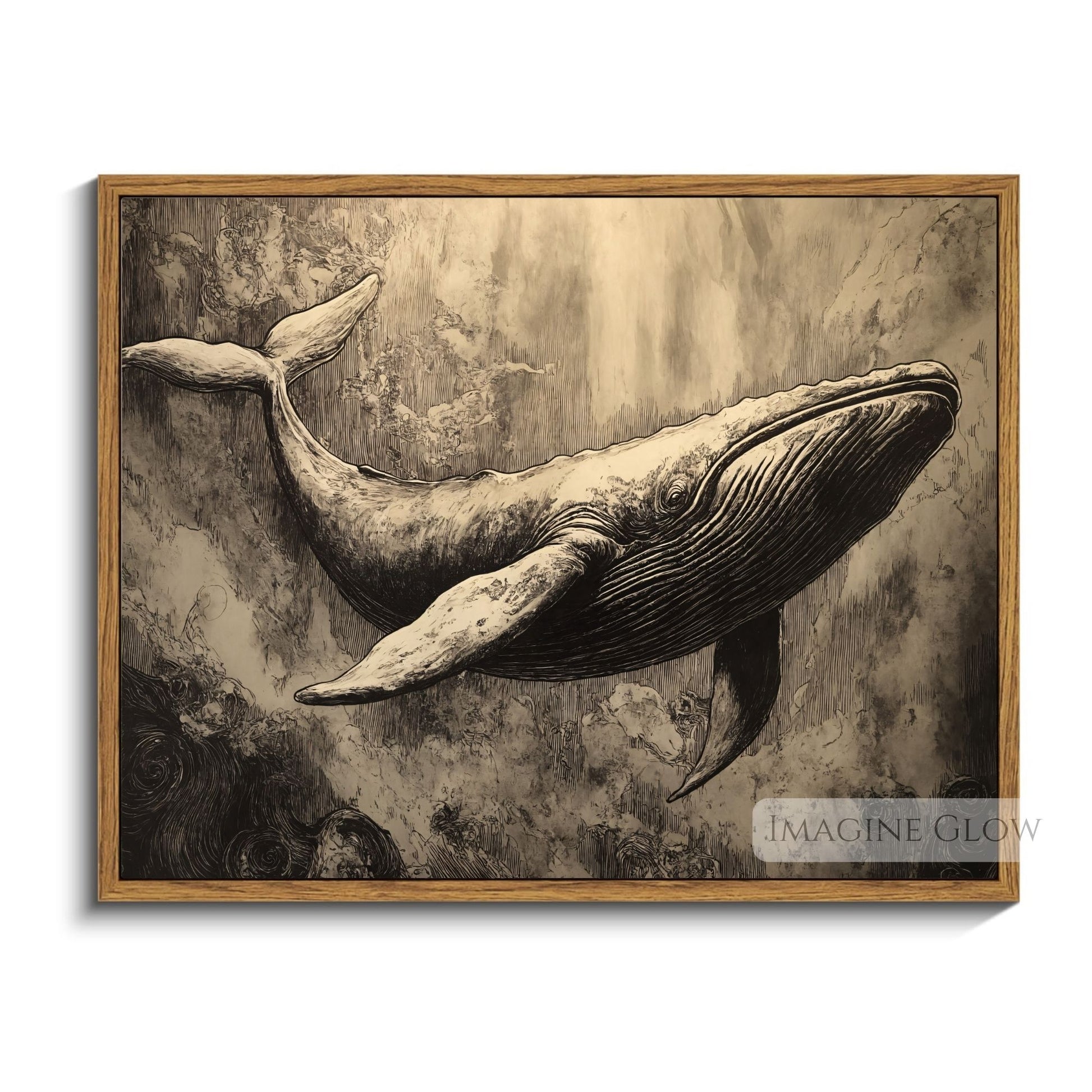 Nautical whale wall art for marine-themed interiors.