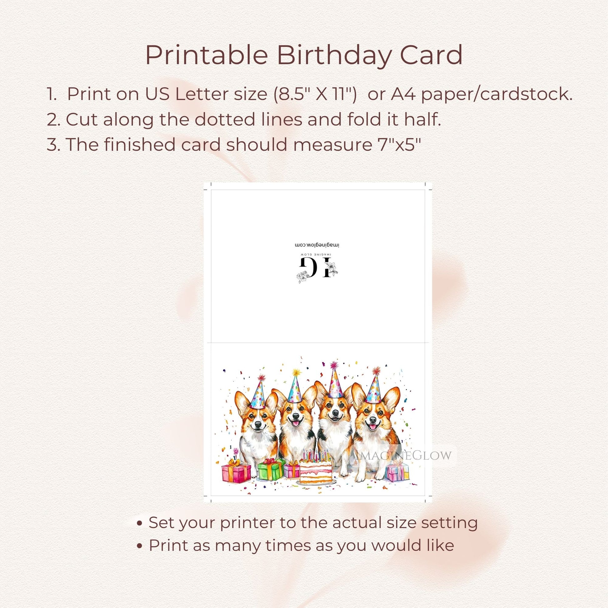 corgi-themed printable card for dog lovers
adorable corgi birthday card download