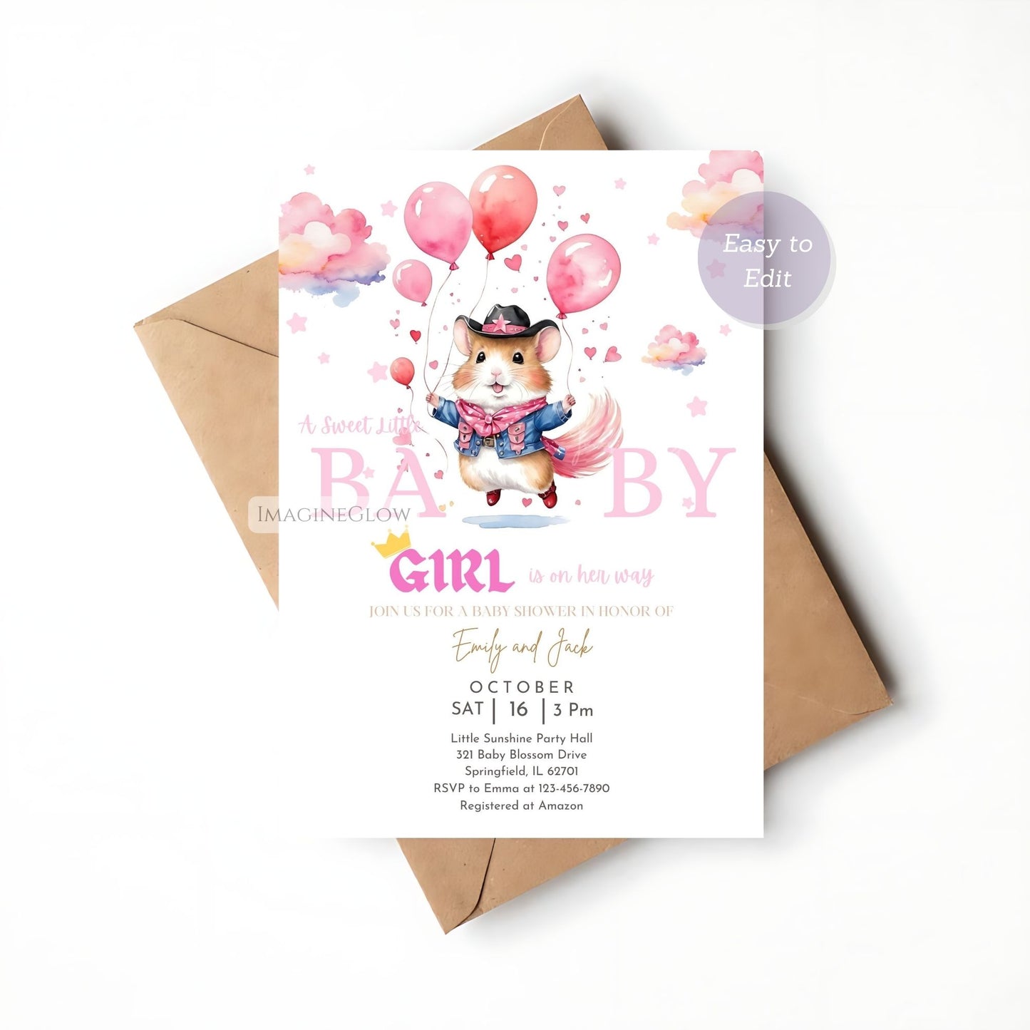 Digital cowgirl baby shower template