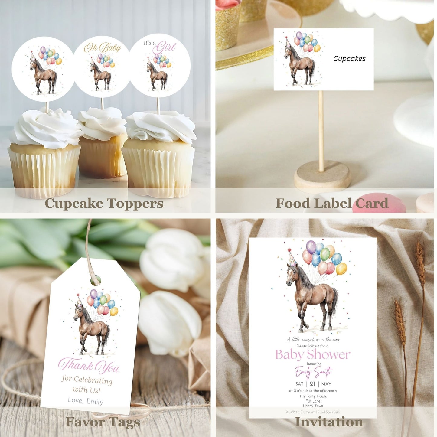 rustic country baby shower decorations
horse-themed baby shower printables