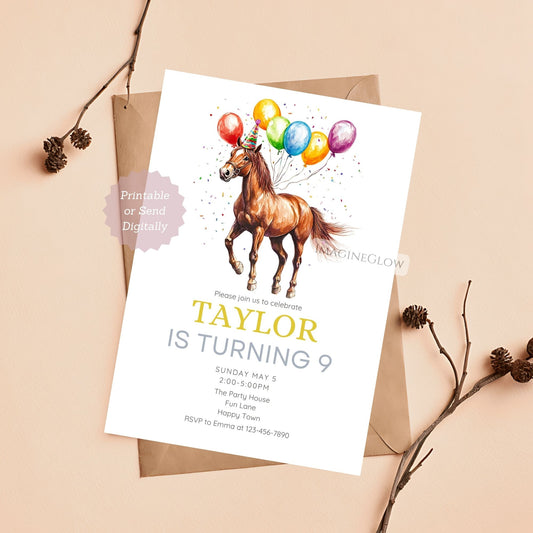 Horse Birthday Party Invitation - Western Cowgirl Cowboy Party Invite Template