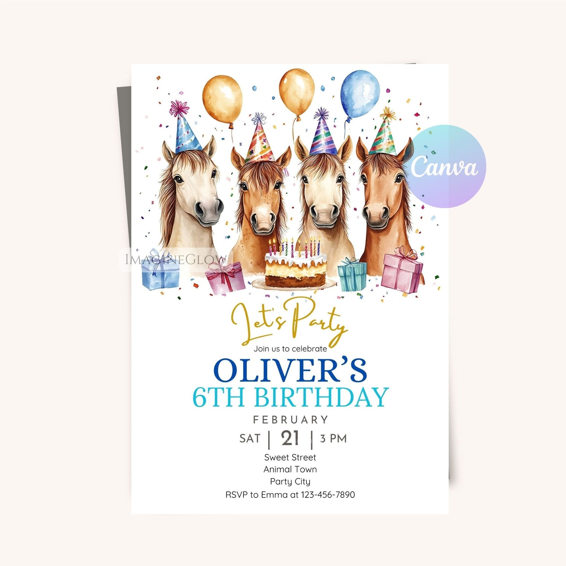 Boy’s horseback riding birthday invitation