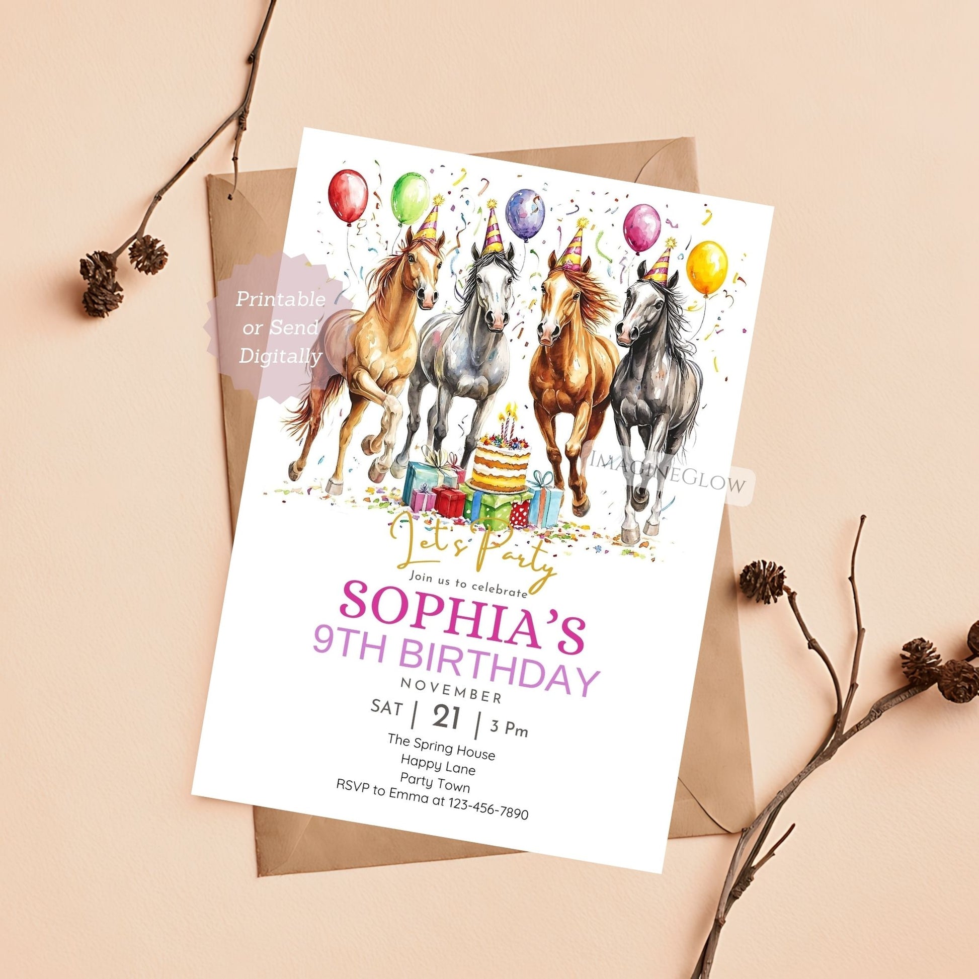 Running horse birthday invitation for kids