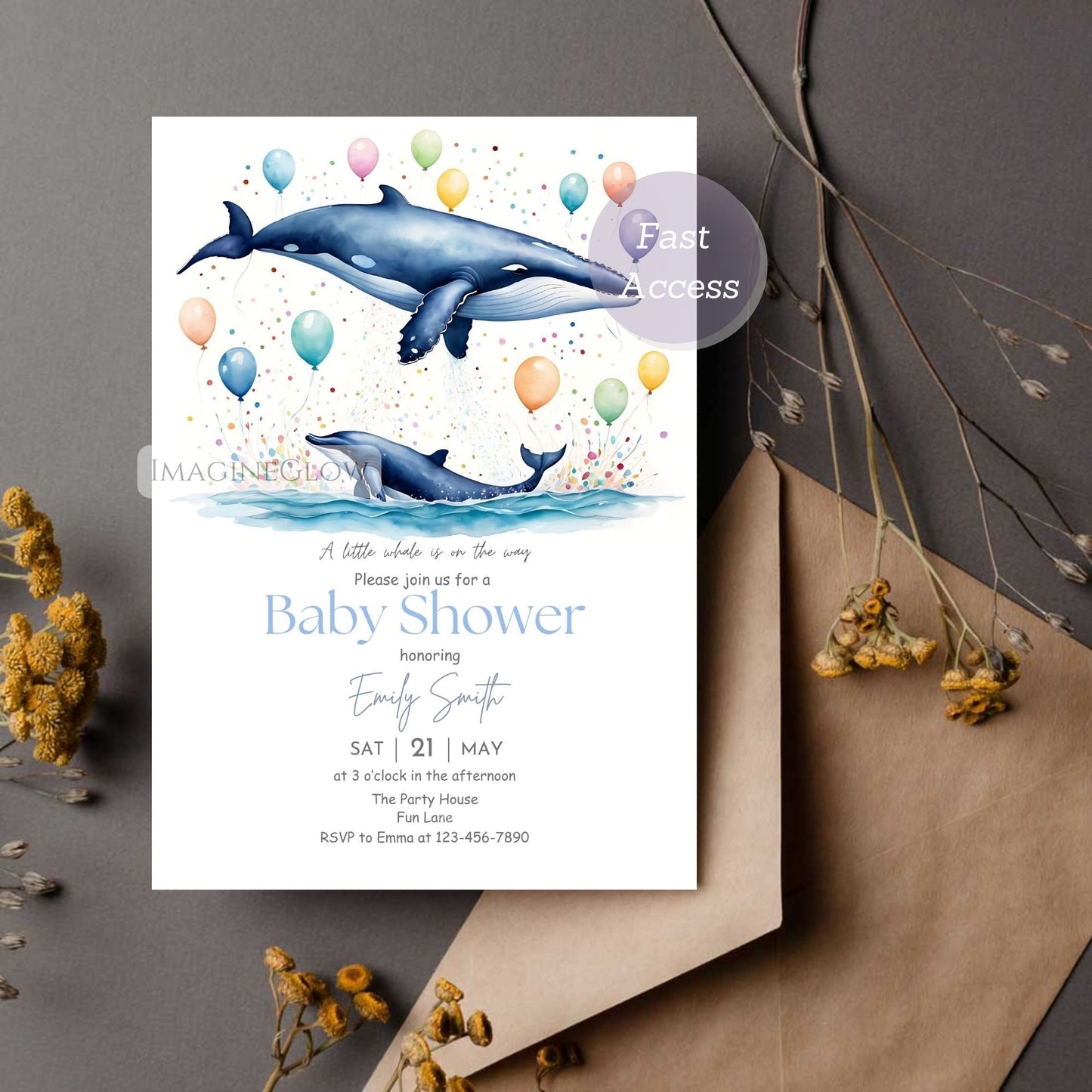 baby boy whale shower invite