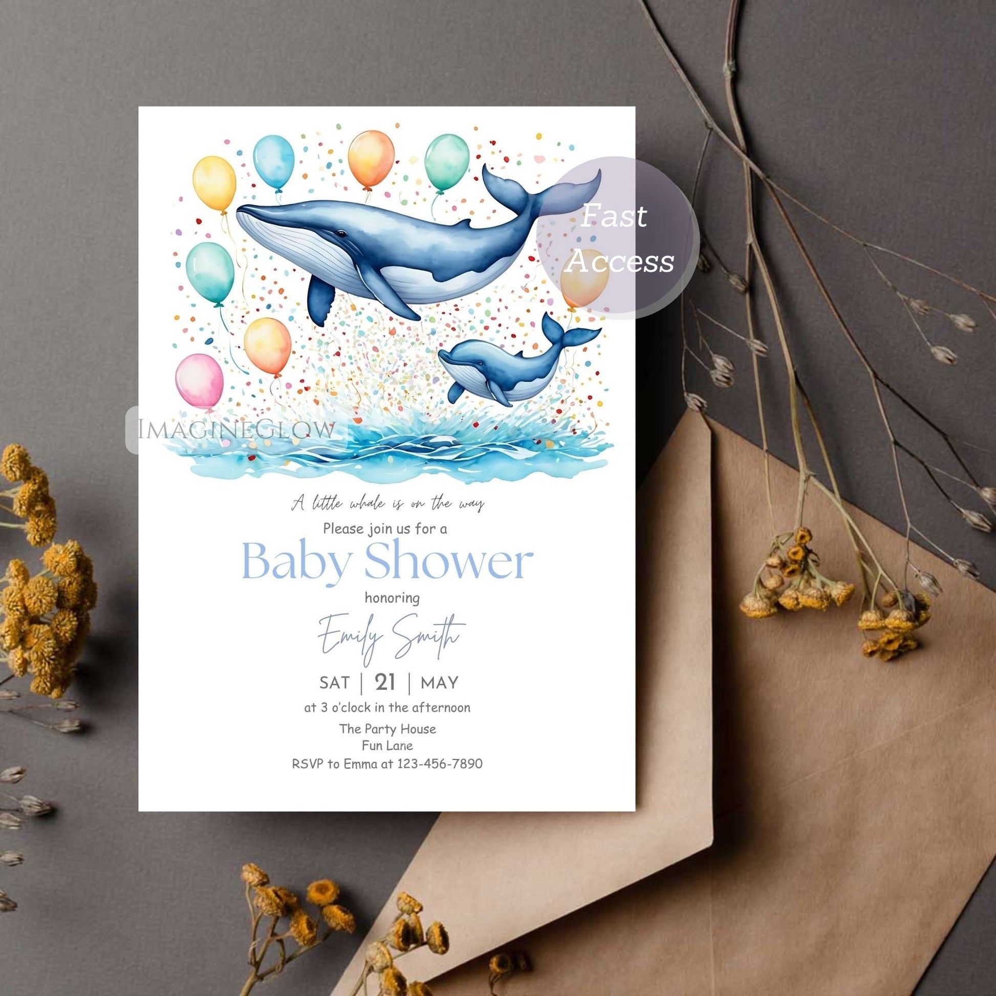 sea animals baby shower invitation
cute whale baby shower design