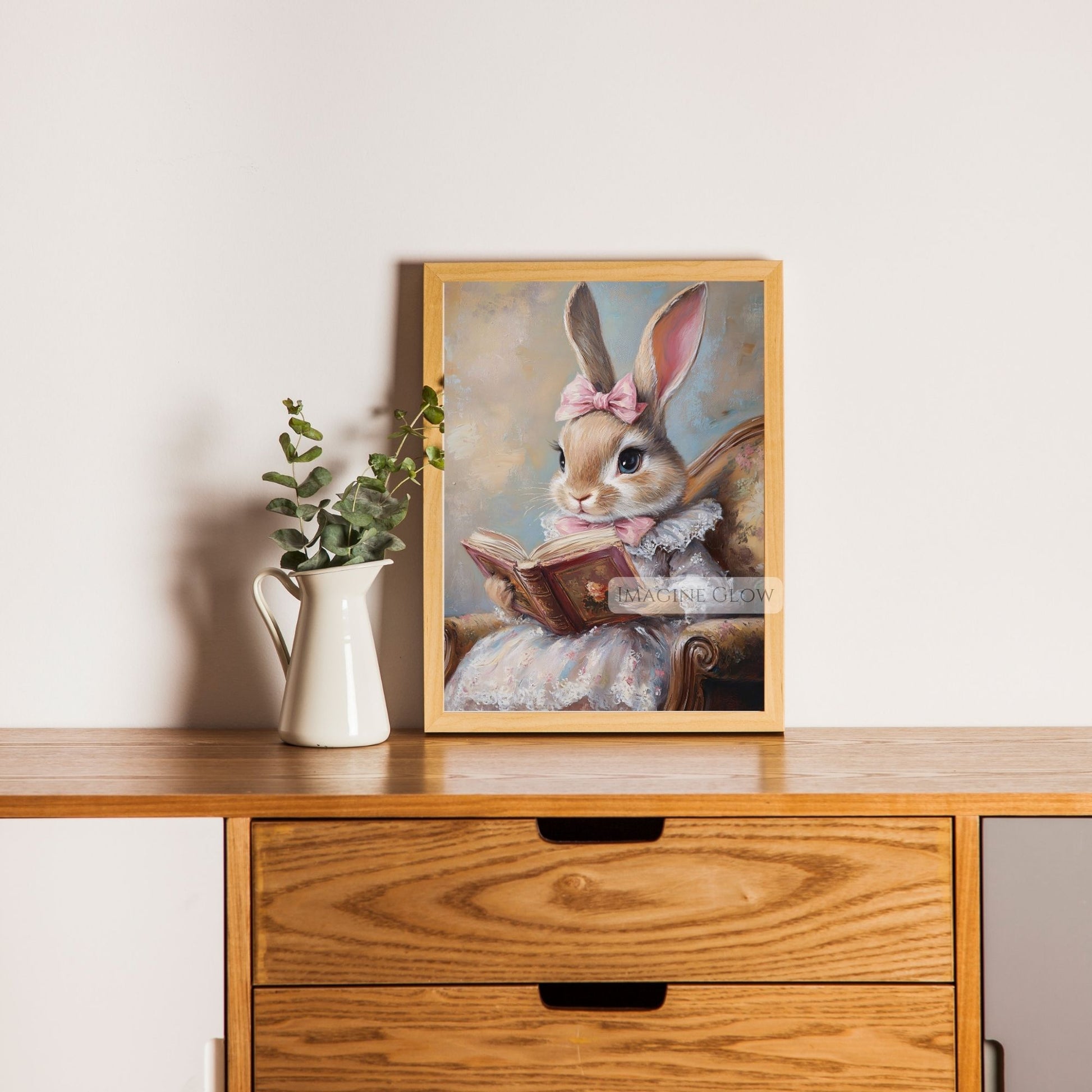 Adorable bunny with book nursery print