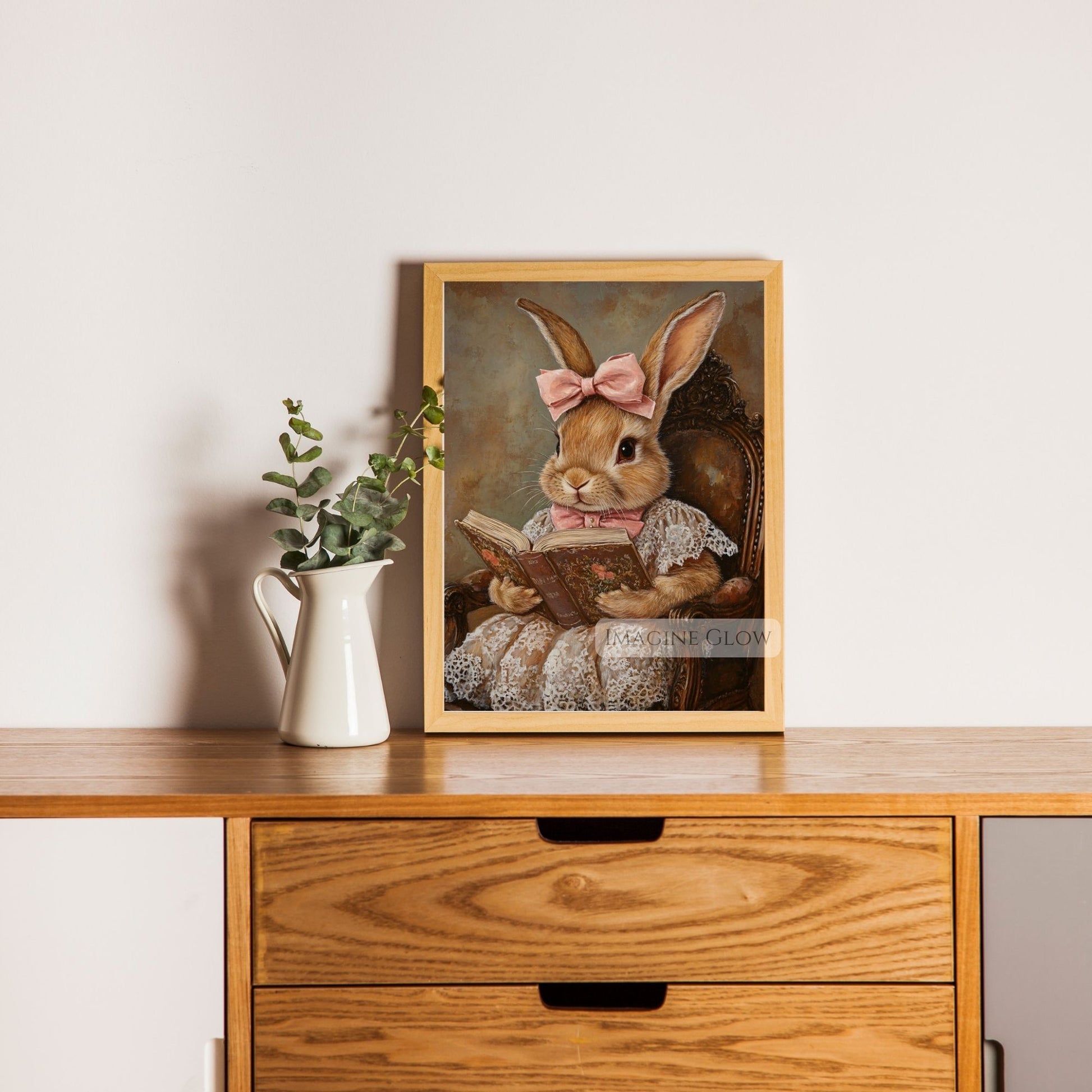 Rabbit reading book digital print for wall art