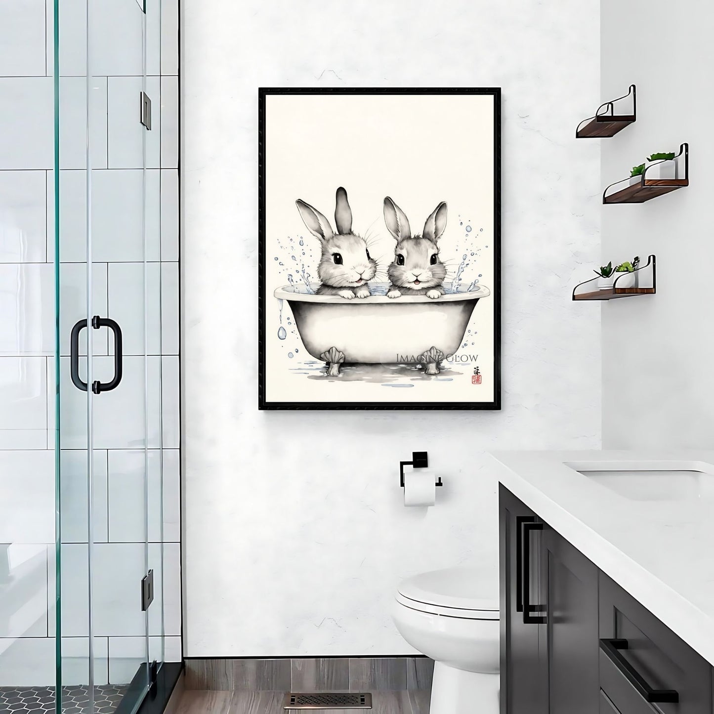 Vintage rabbit bathroom illustration