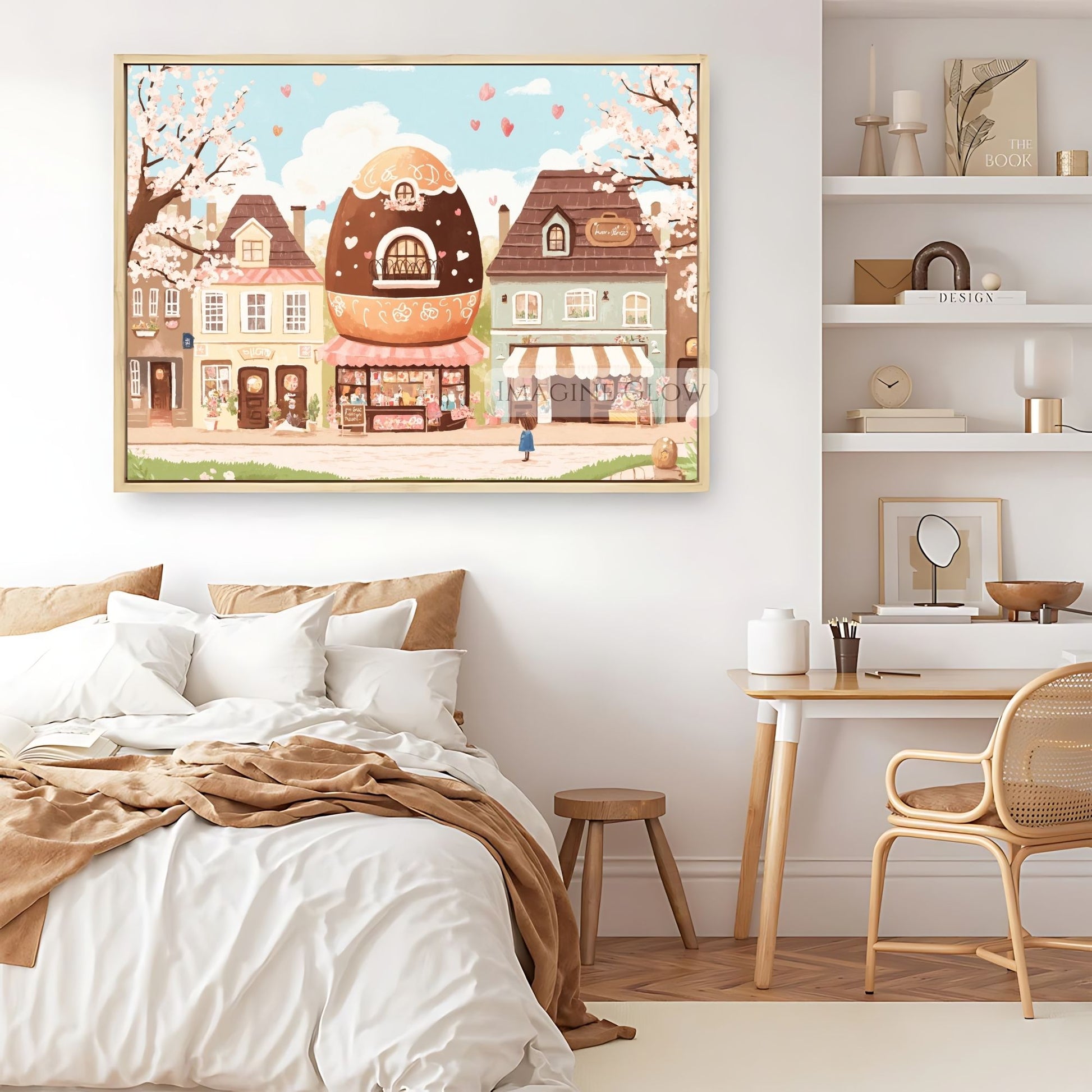 Chocolate Houses and Spring Flowers Easter Print