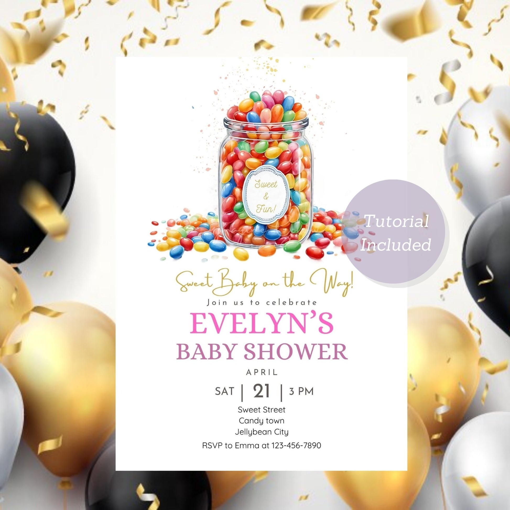 Editable jellybean baby shower invitation for gender-neutral parties.
