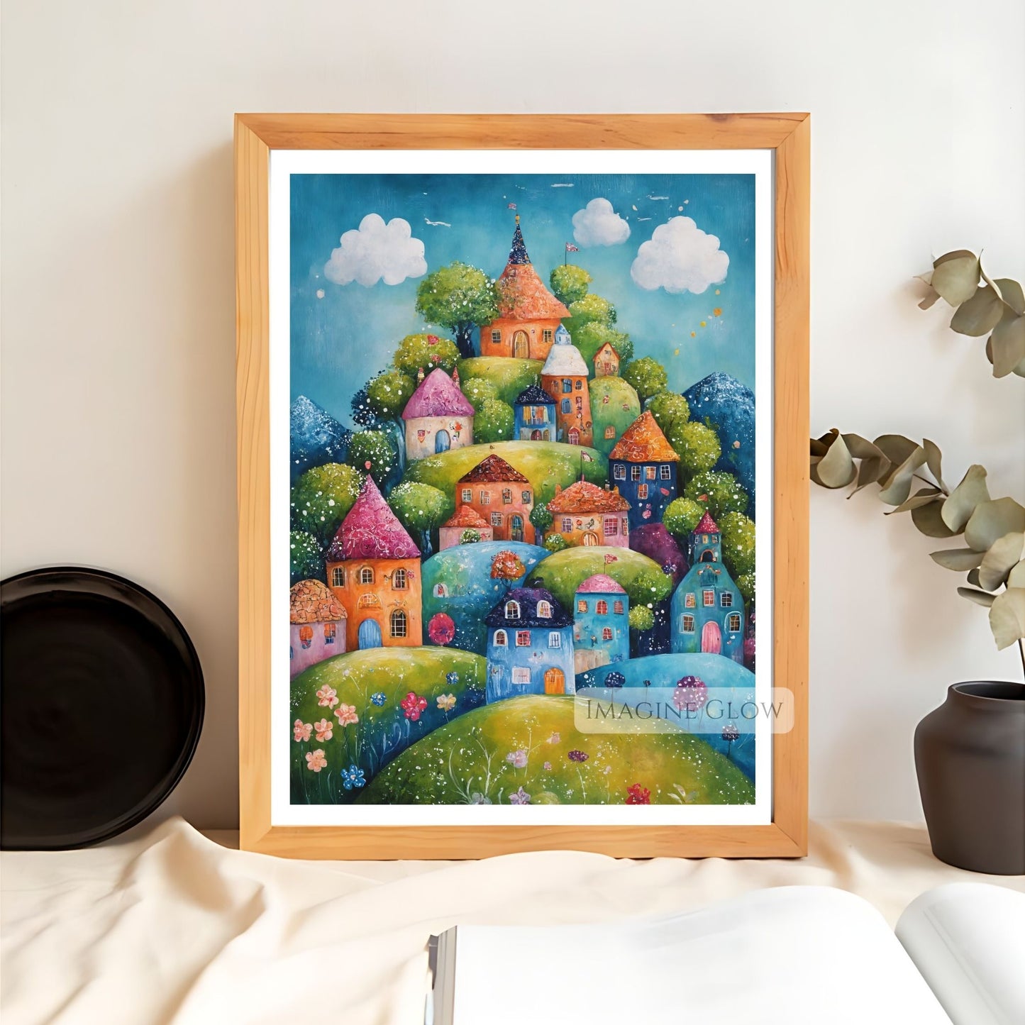 Folk Art Spring Mountain Village Print