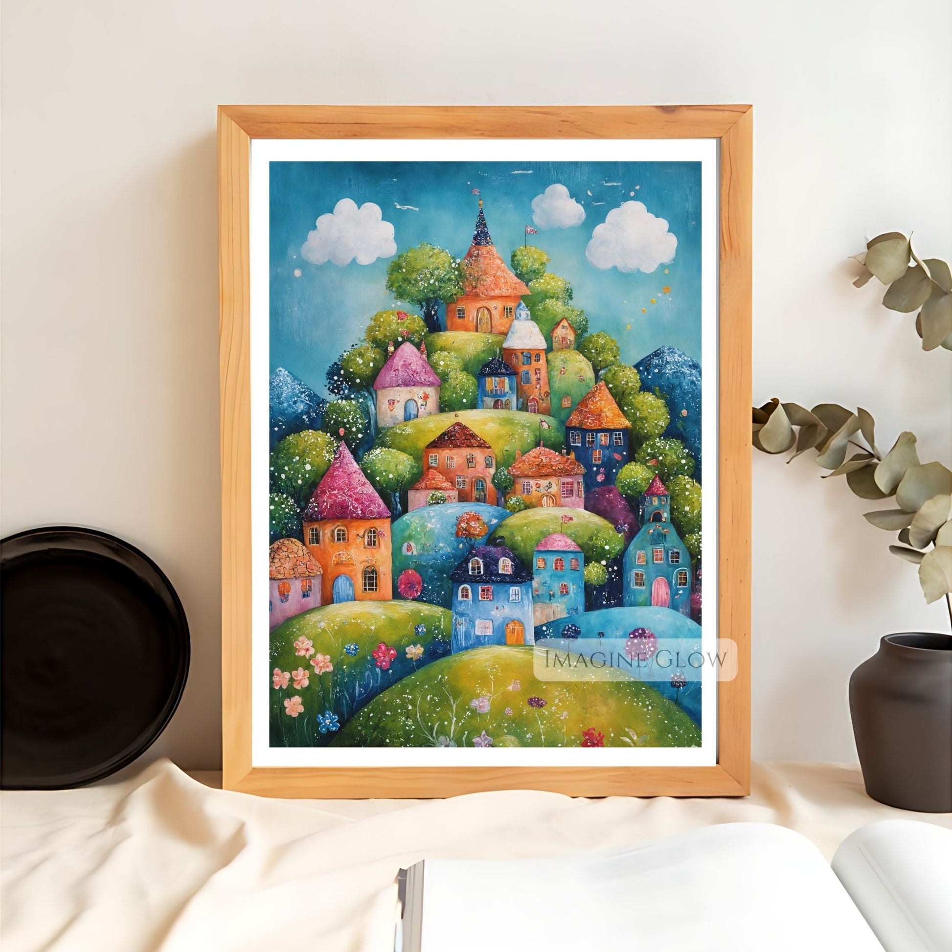 Folk Art Spring Mountain Village Print