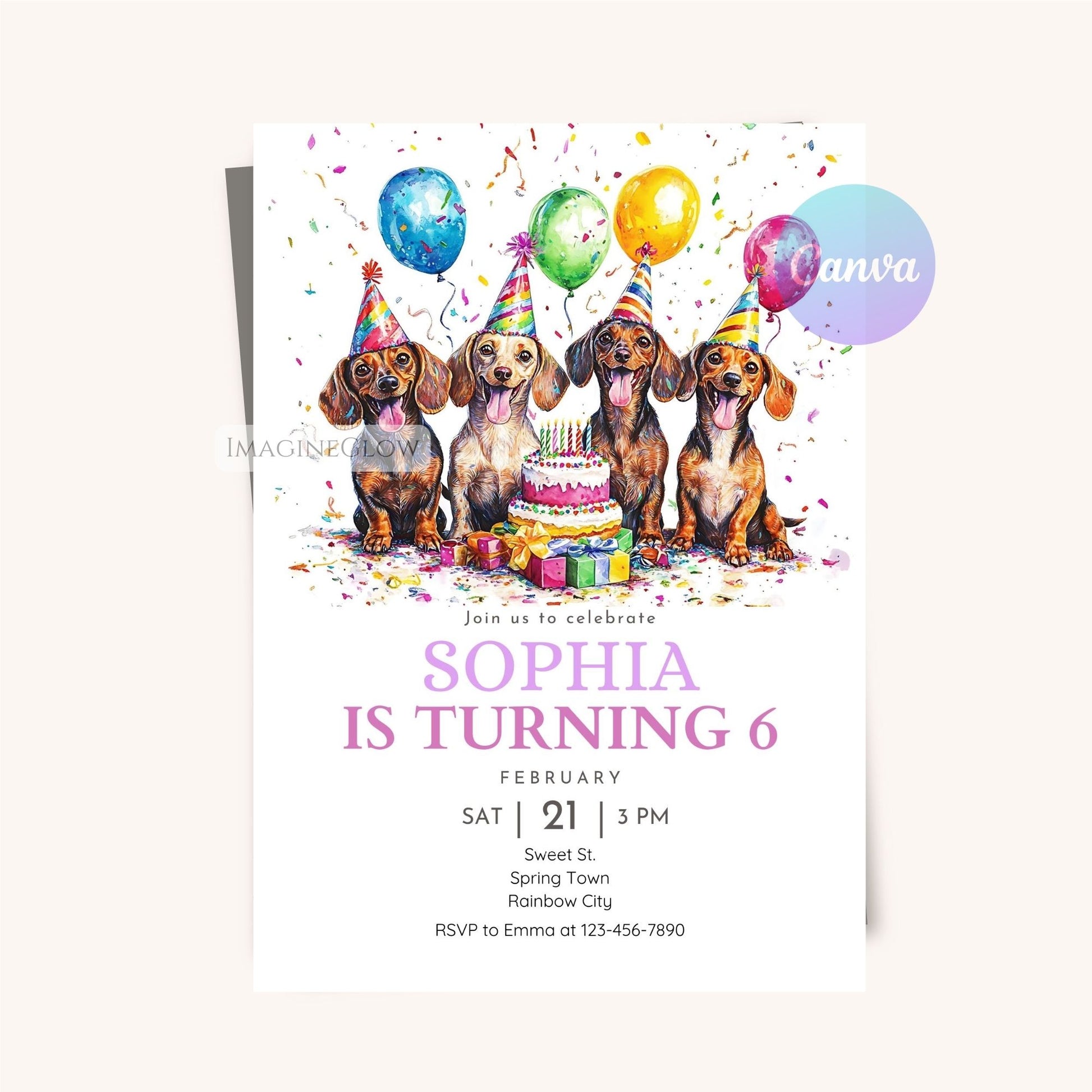 Digital Dachshund birthday party invite with fun design