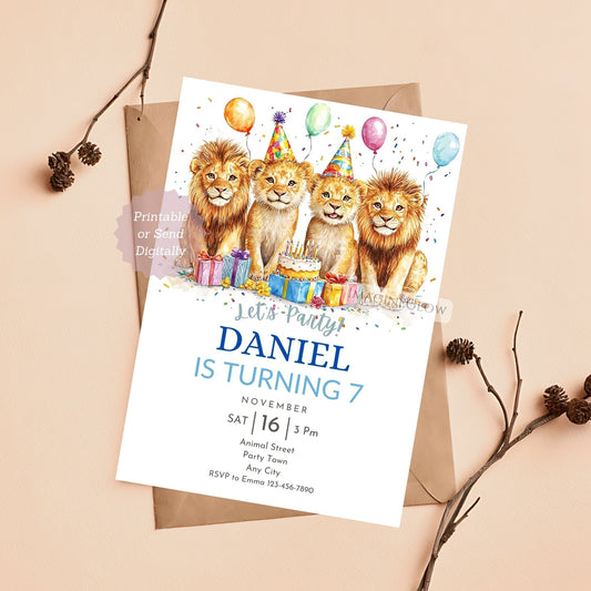 Lion Birthday Invitation - Safari Jungle Party Theme