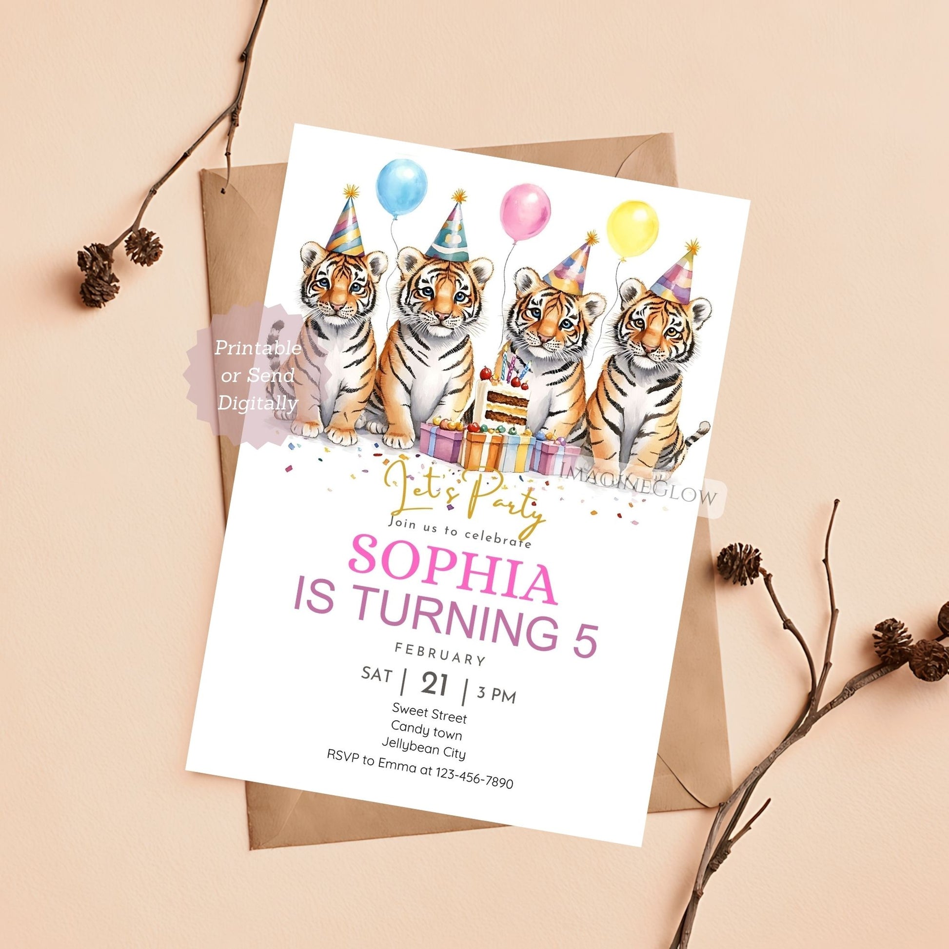 Tiger Birthday Invitation - Jungle Safari Party Theme