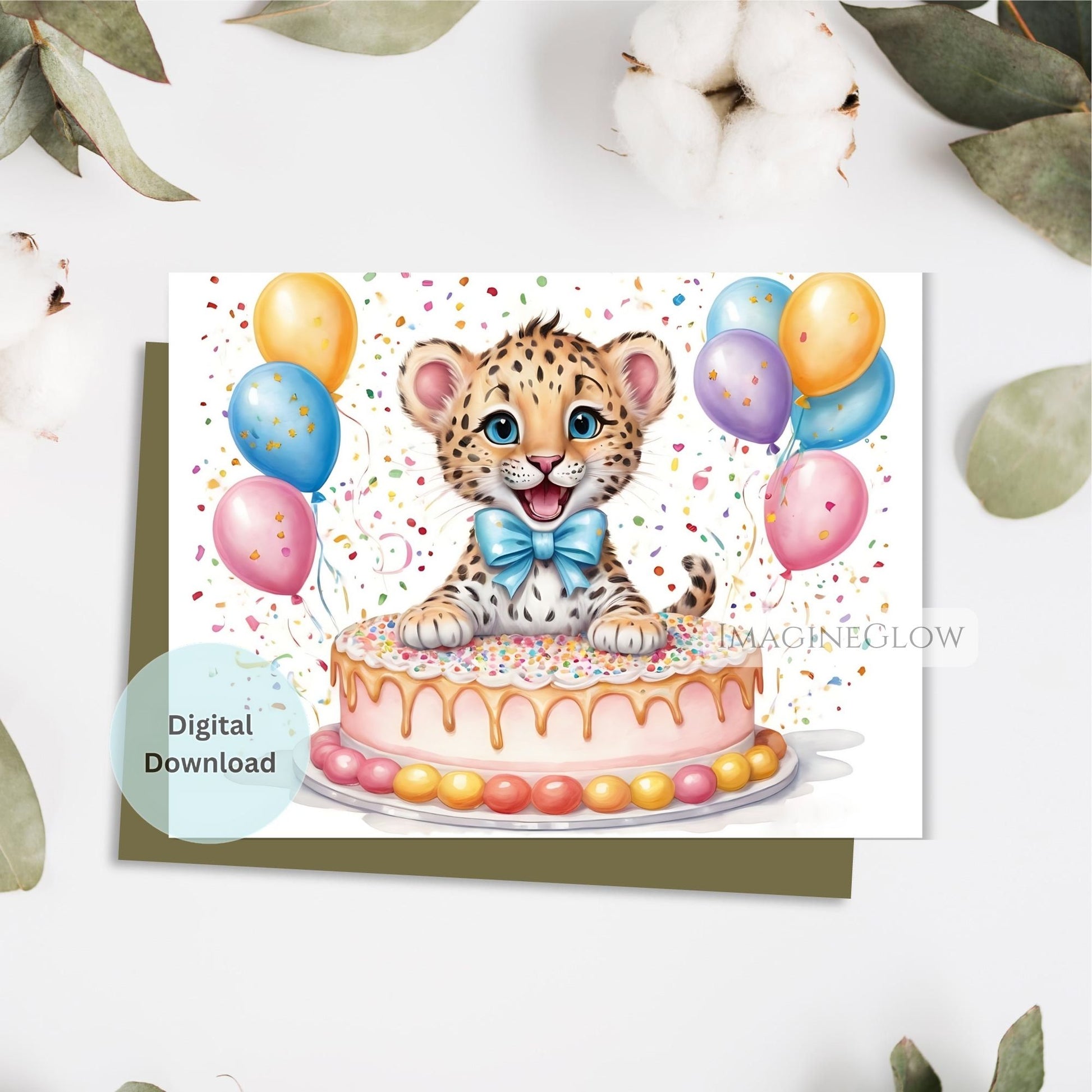 Fun leopard greeting card for kids
Printable wild animal card for boys