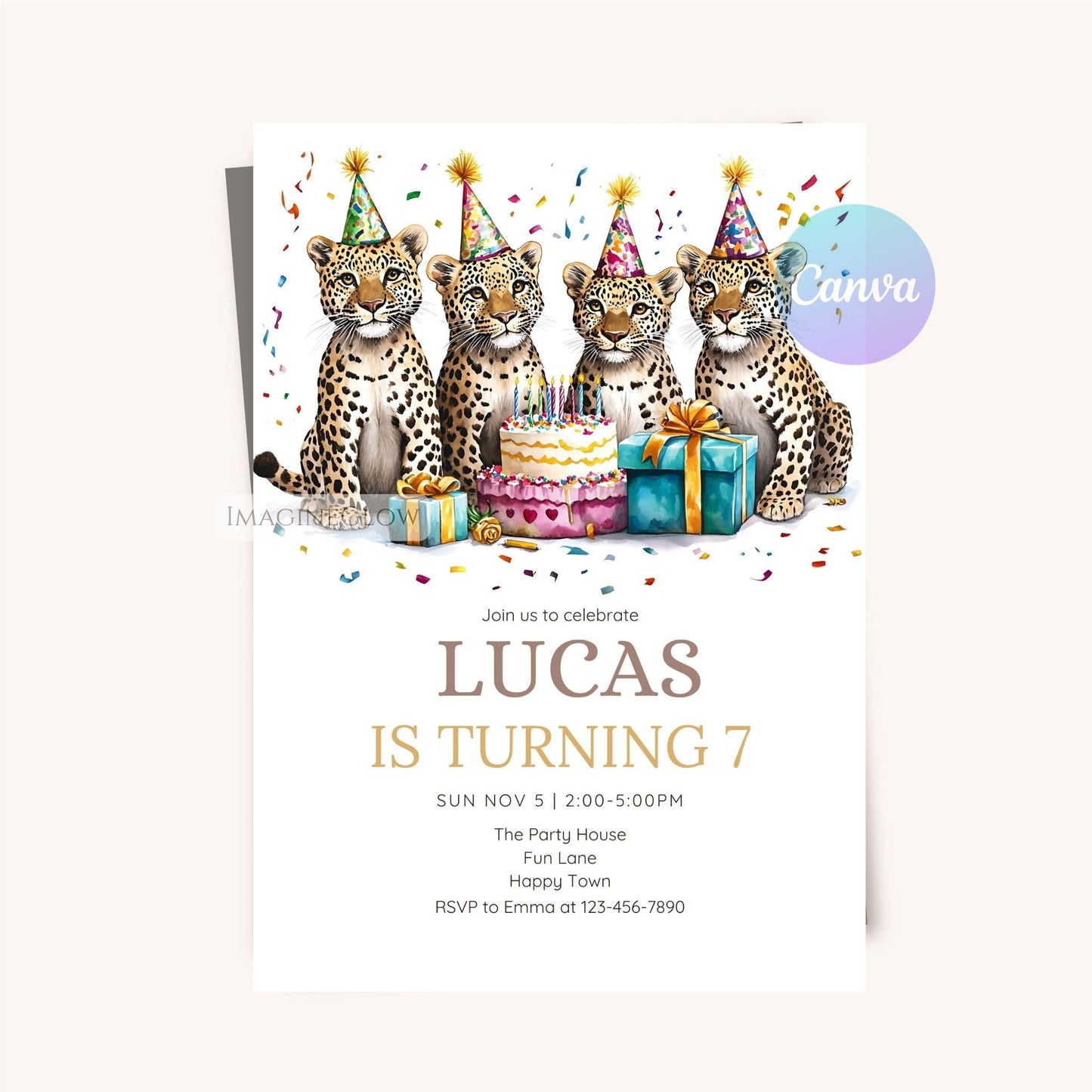 cheetah birthday invitation for boys and girls