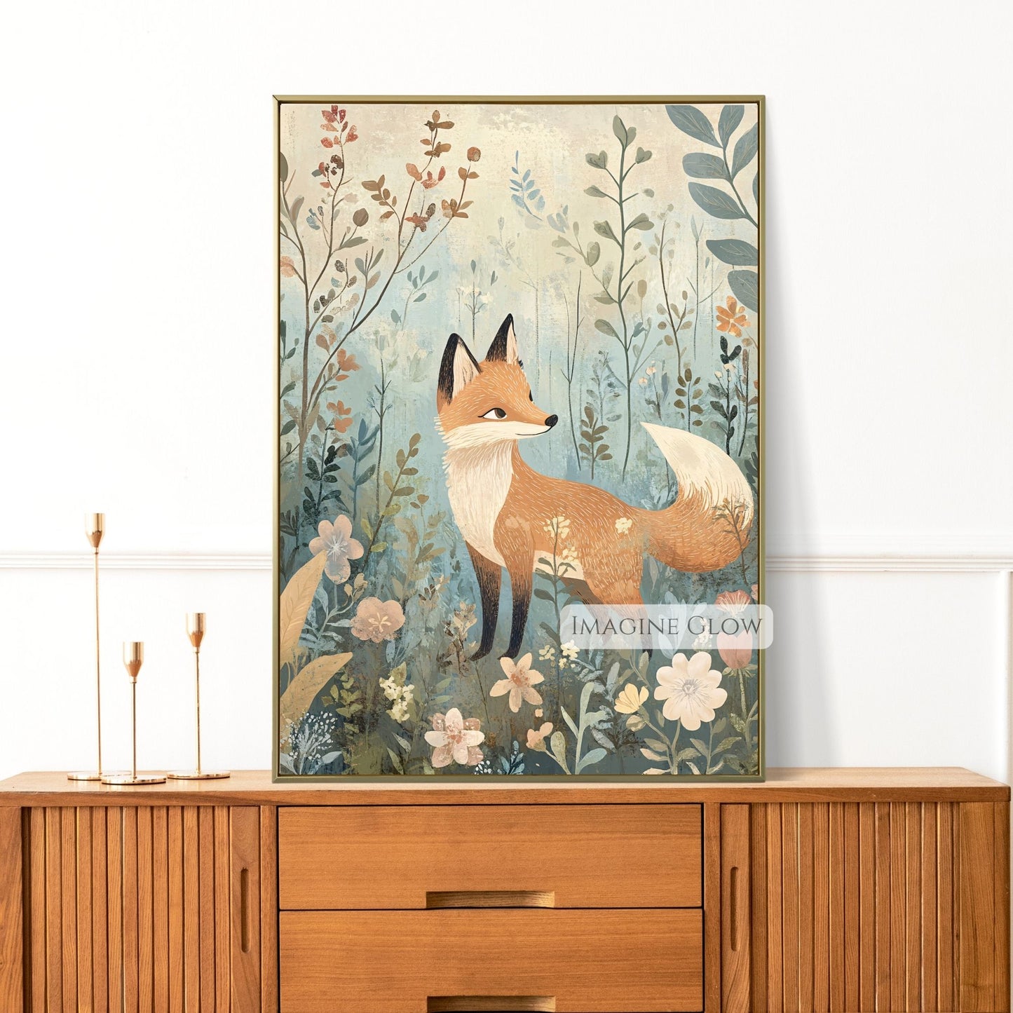 Botanical fox illustration for home decor.