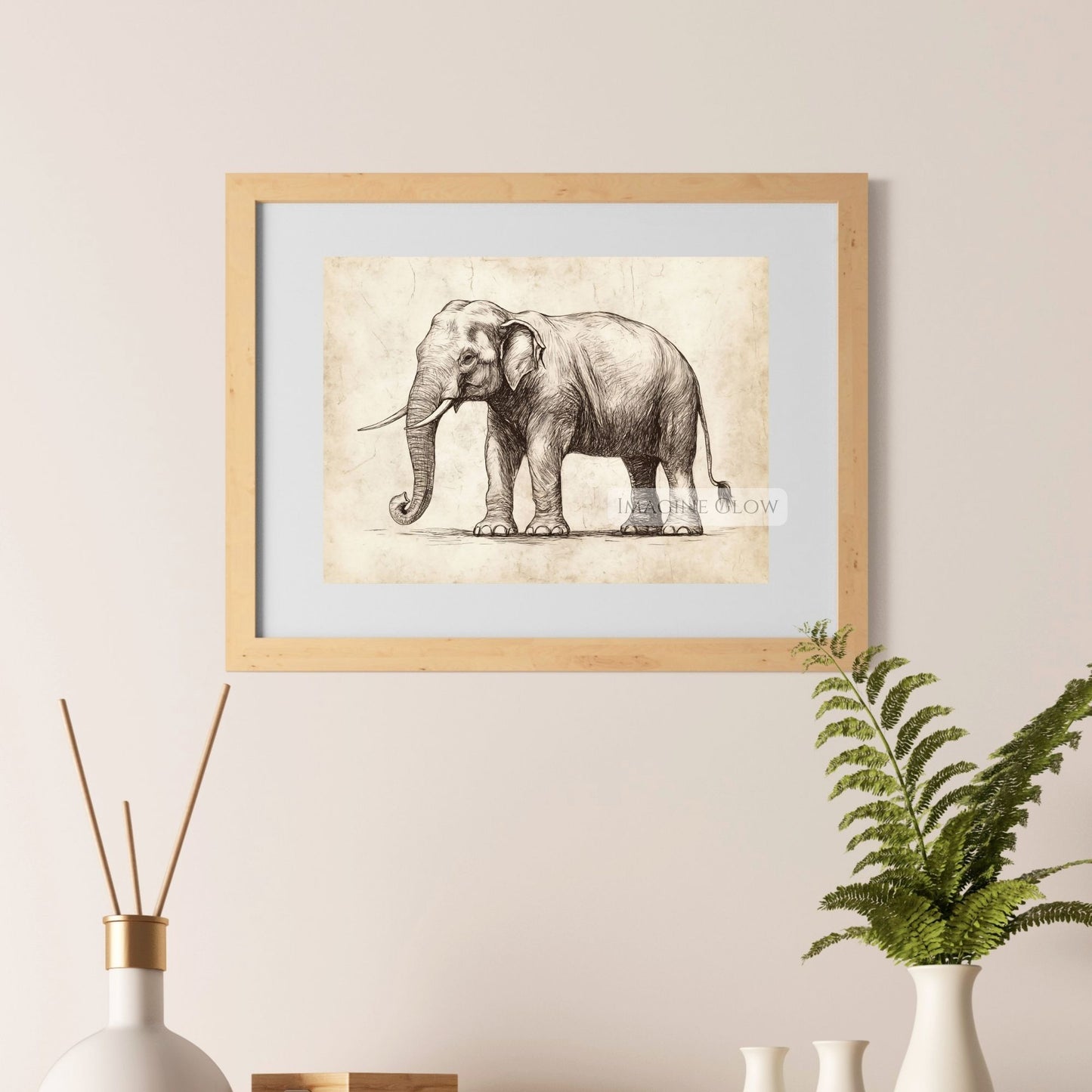 Black and white elephant sketch wall art.