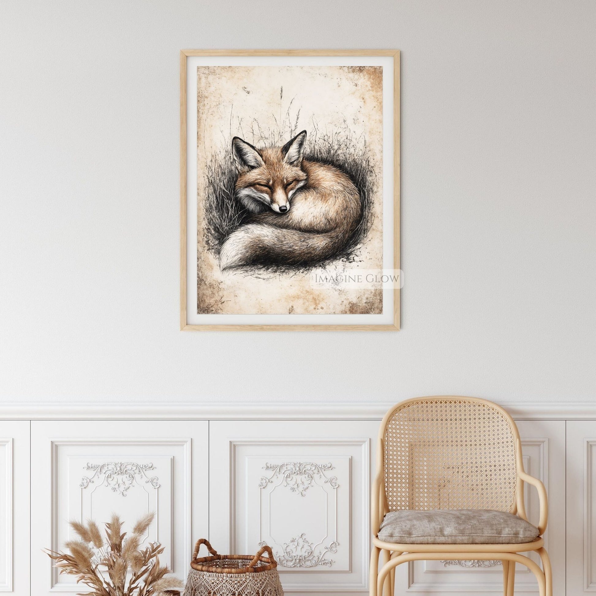 Vintage fox sketch for animal lovers and rustic homes.